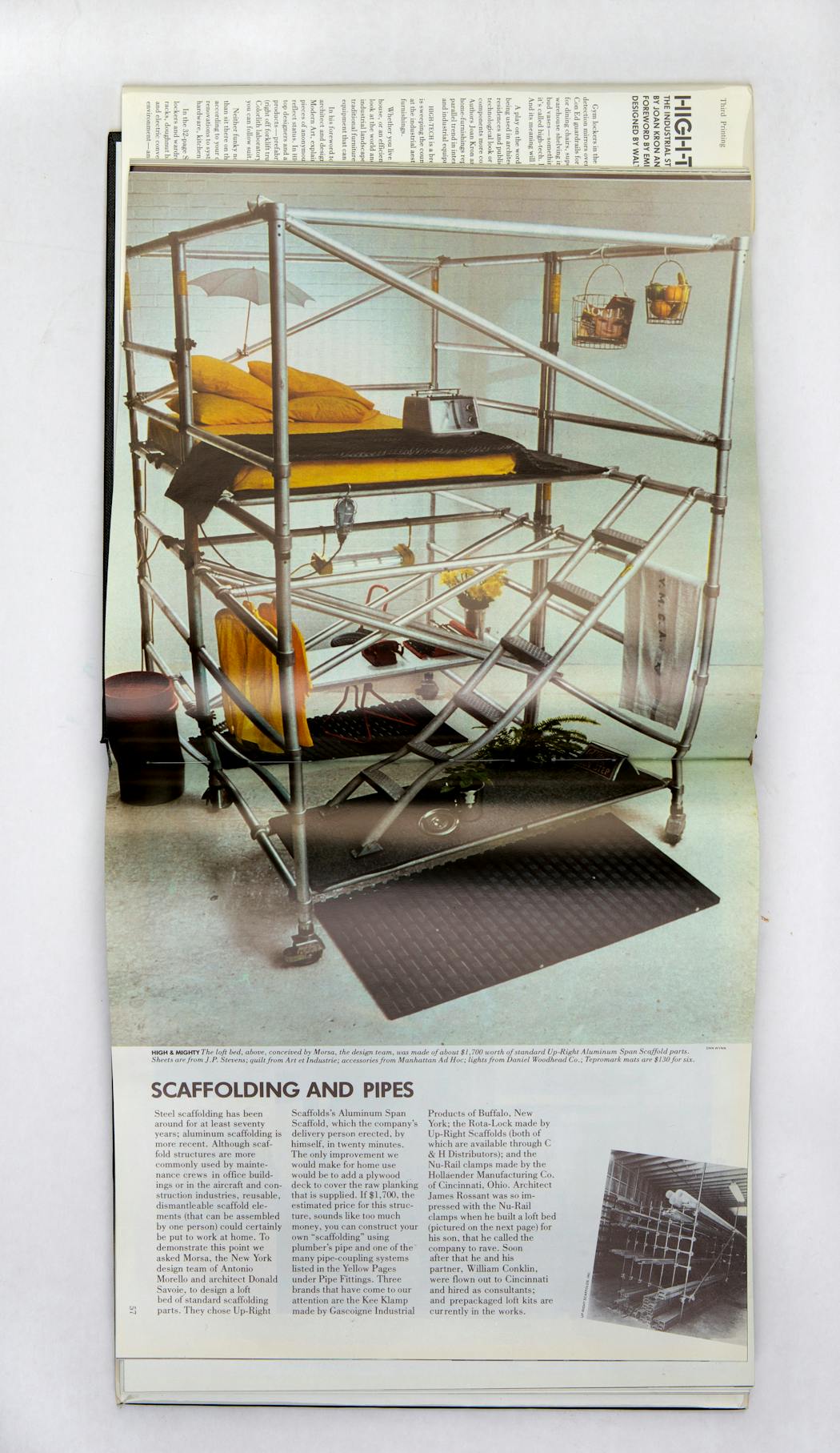 “High-Tech, The Industrial Style and Source Book for the Home,” by Joan Kron and Suzanne Slesin. The book cataloged the early appearances of hardware-store elements like pipe racks, Pirelli rubber flooring and track lighting in downtown lofts, and suggested an attitude toward the off-the-shelf that was in stark contrast to the sensual, upholstered, domesticated interiors of other books of the period. 