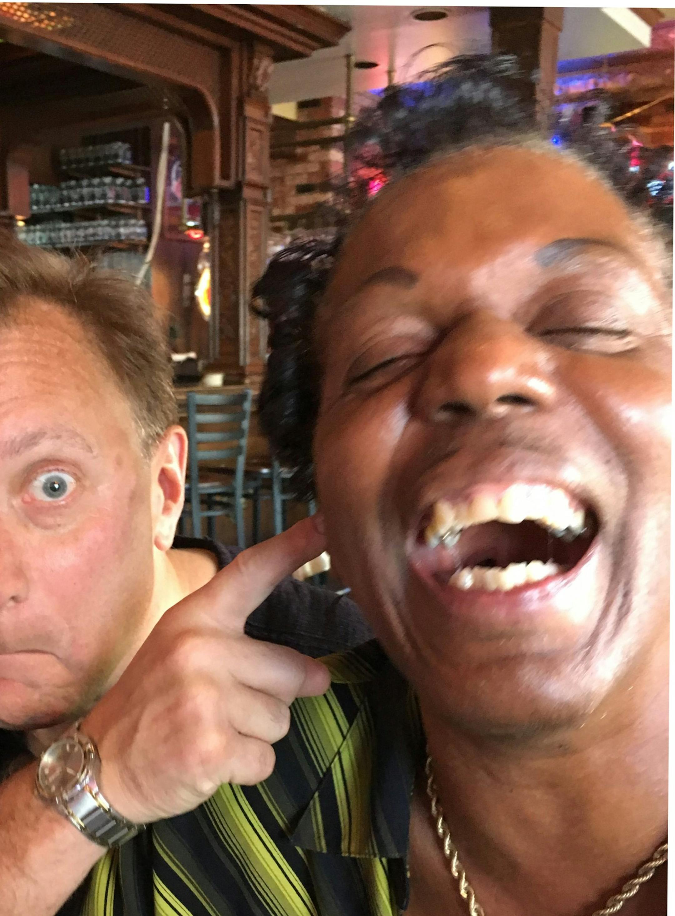 Chris Shaw and Fancy Ray ham it up at Market BBQ