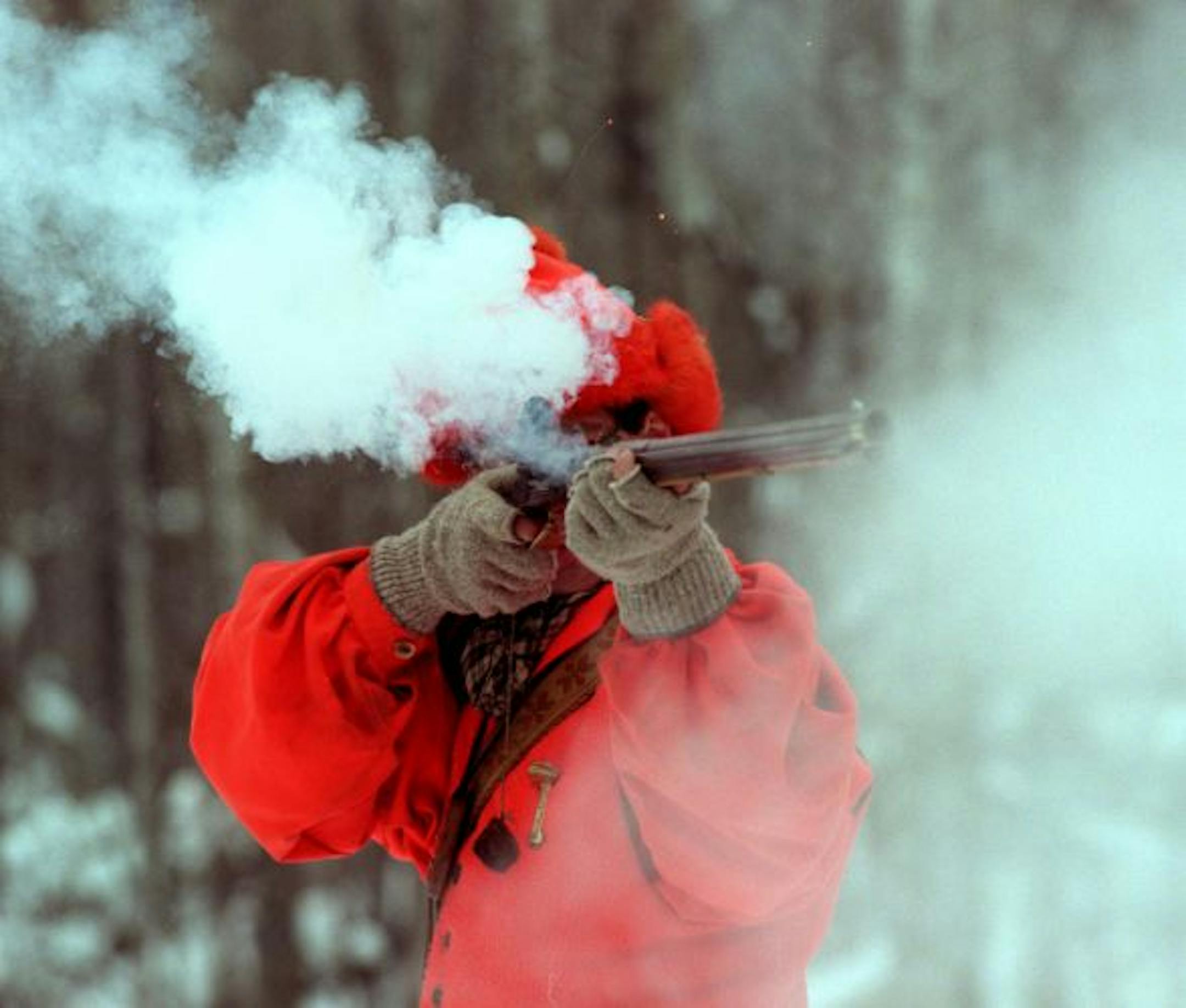 John Hayes disappeared in a cloud of smoke when he fired the James River Virginia style muzzleloader.