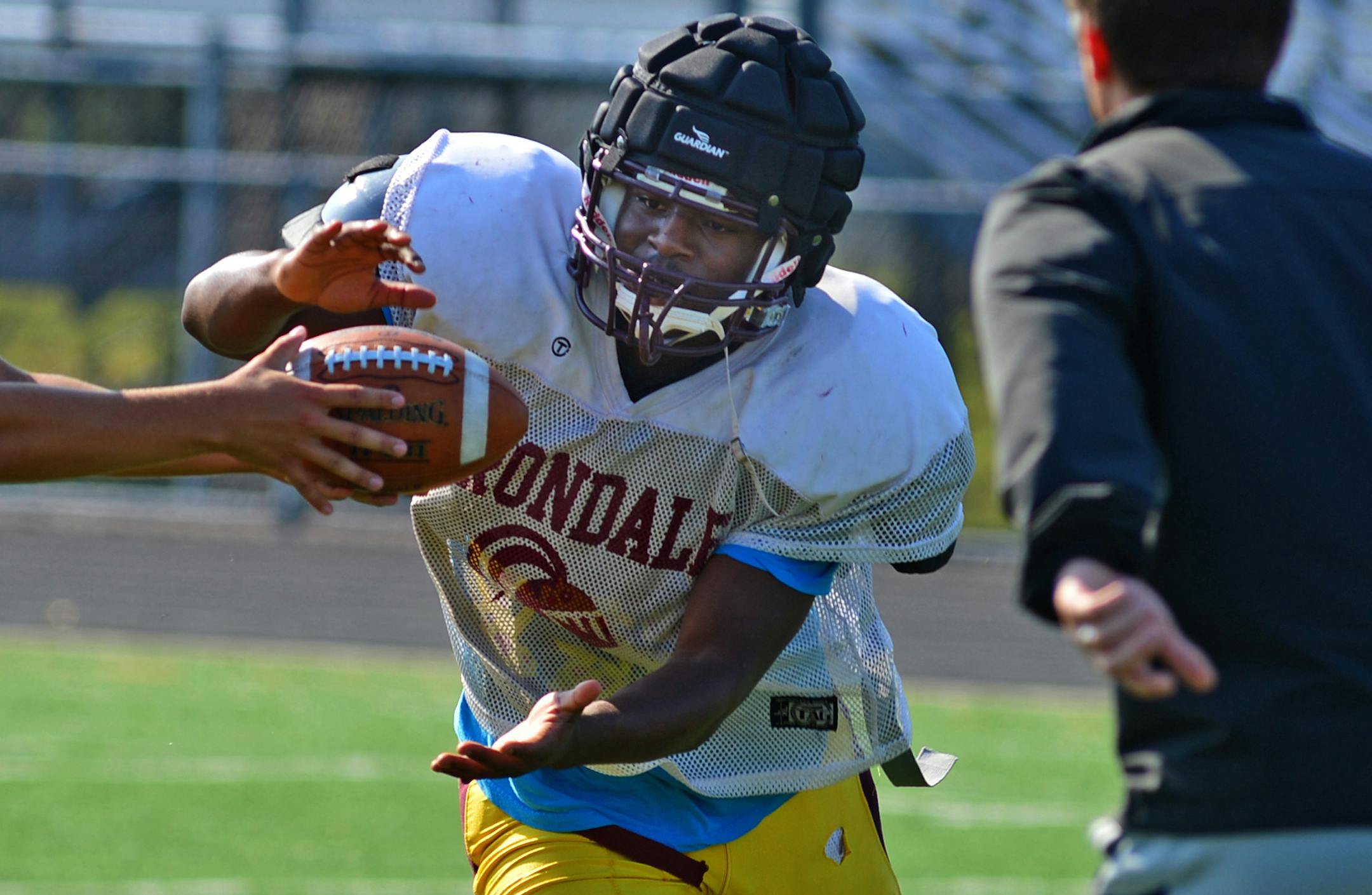Irondale junior running back Victor James number 45 is a strong,smart and fast runner who should have a breakout season as the Knights' featured back.] Richard.Sennott@startribune.com Richard Sennott/Star Tribune Fridley, Minnesota Friday 8/16/13) ** (cq)