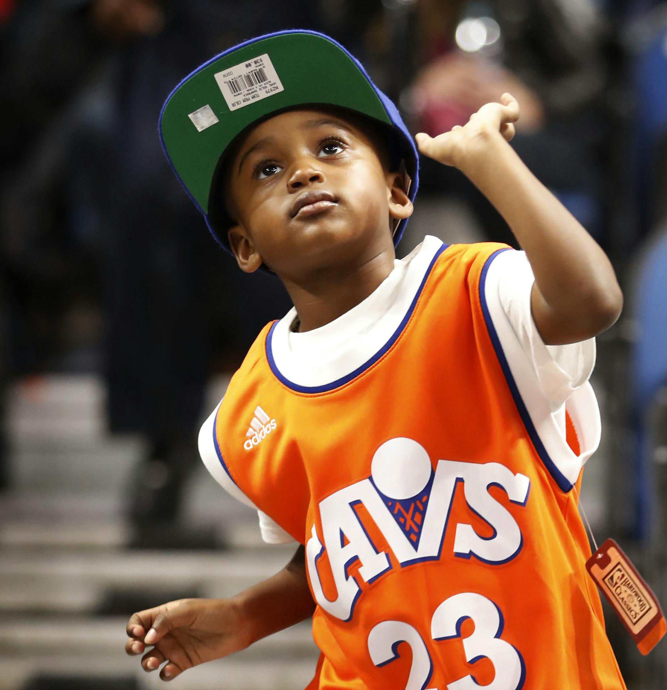 Sporting his new Cleveland Cavaliers forward LeBron James (23) jersey 4- year old Dupree Smith danced at Target Center February 14, 2017 in Minneapolis, MN.] The Minnesota Timberwolves hosted the Cleveland Cavilers at Target Center JERRY HOLT &#xef; jerry.holt@startribune.com