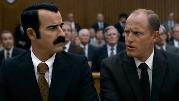 Justin Theroux as G. Gordon Liddy and Woody Harrelson as E. Howard Hunt in “White House Plumbers”