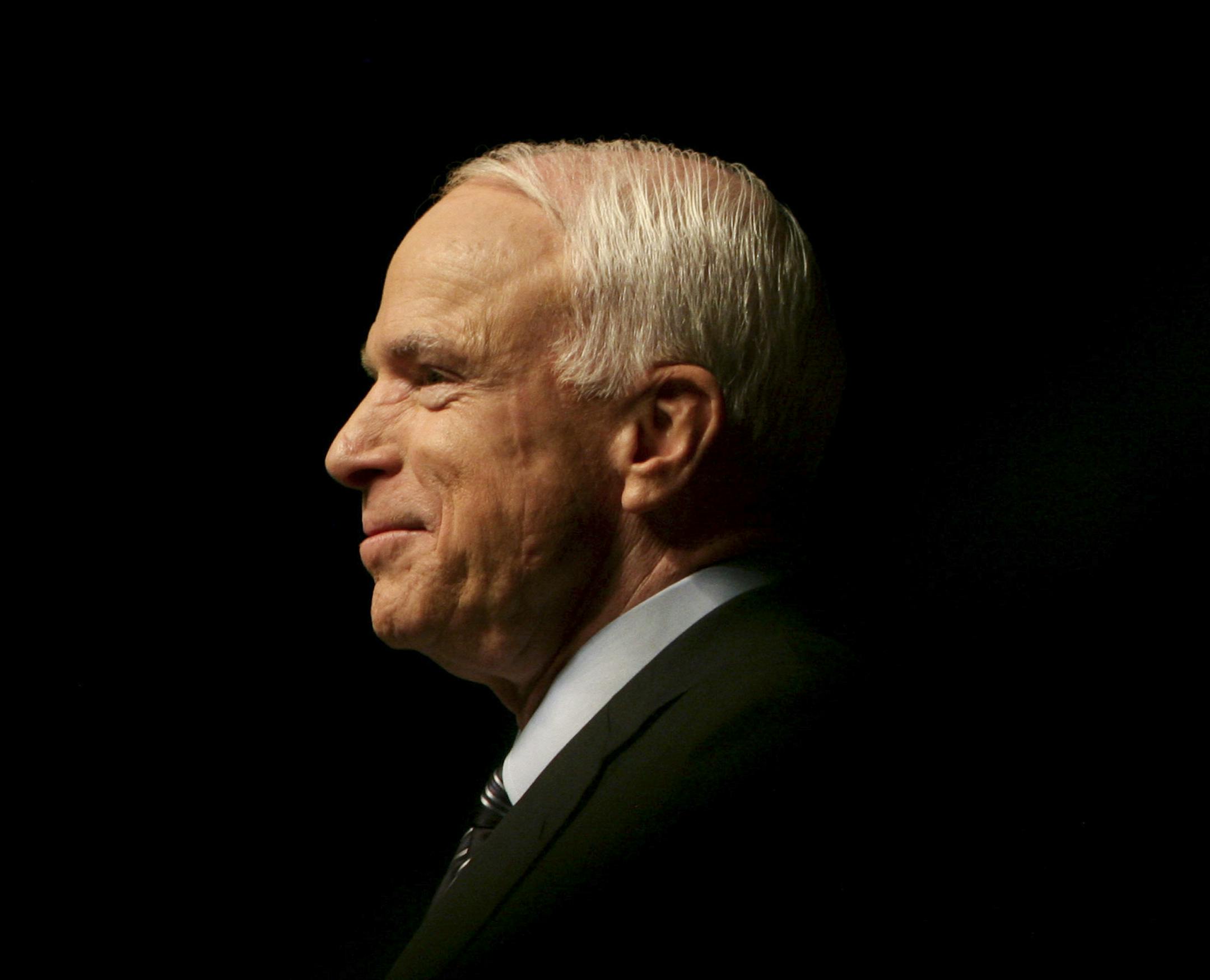 FILE -- Sen. John McCain (R-Ariz.), then the Republican presidential nominee, speaks at the National Guard Convention in Baltimore, Sept. 21, 2008. McCain, the proud naval aviator who climbed from depths of despair as a prisoner of war in Vietnam to pinnacles of power as a Republican congressman and senator from Arizona and a two-time contender for the presidency, died on Saturday, Aug. 25, 2018, at his home in Arizona. He was 81. (Todd Heisler/The New York Times)