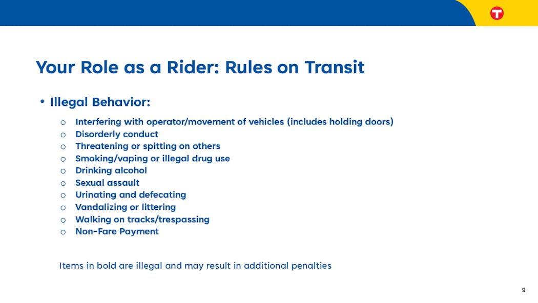 A slide from the Metro Transit proposed code of conduct presentation on Nov. 27.