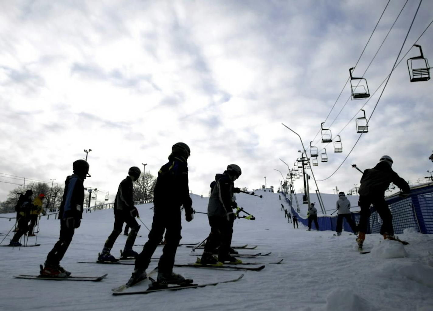 Young skiers waited for the tow rope at Buck Hill.