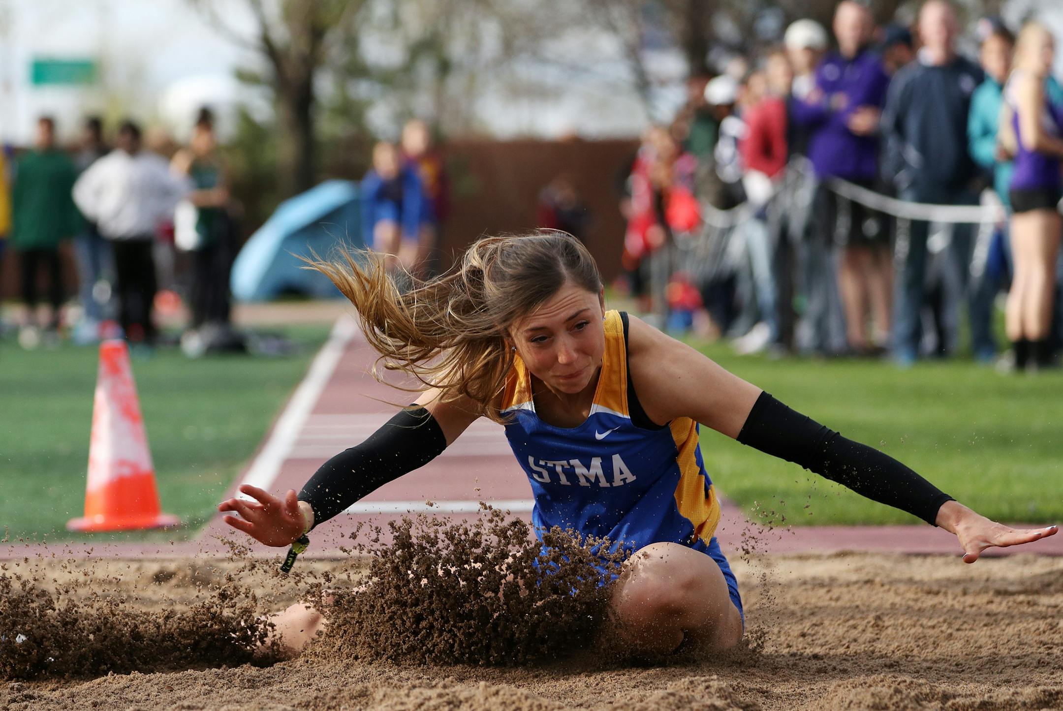 Anna Keefer of St. Michael-Albertville competed in the long jump Friday. ] ANTHONY SOUFFLE ï anthony.souffle@startribune.com Individuals competed during the Hamline Elite Track Meet Friday, April 28, 2017 at the Klas Center in St. Paul, Minn.