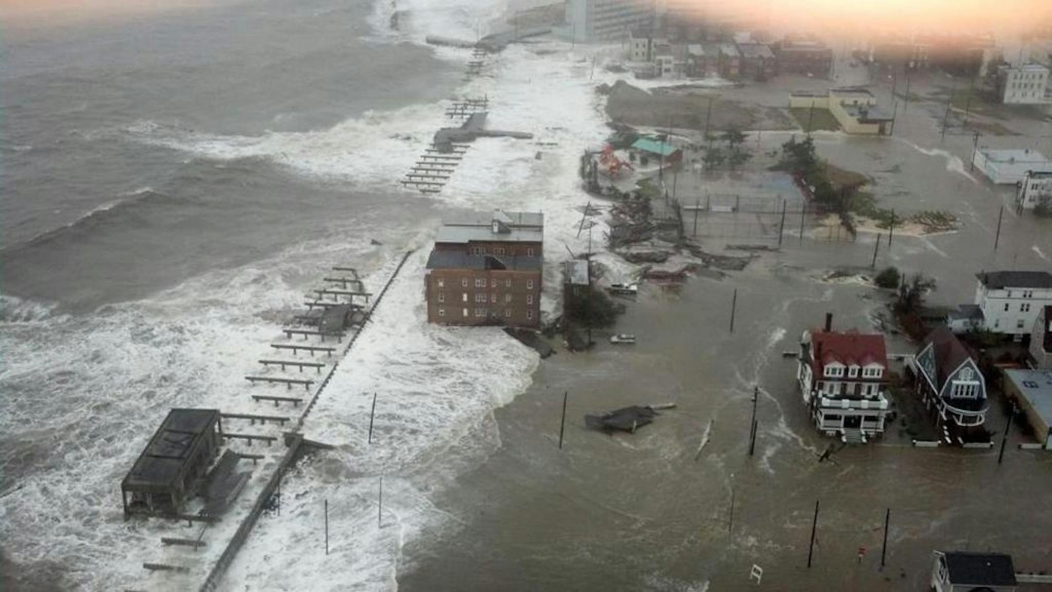This photo provided by 6abc Action News shows the Inlet section of Atlantic City, N.J., as Hurricane Sandy makes it approach, Monday Oct. 29, 2012. Sandy made landfall at 8 p.m. near Atlantic City, which was already mostly under water and saw a piece of its world-famous Boardwalk washed away earlier in the day.