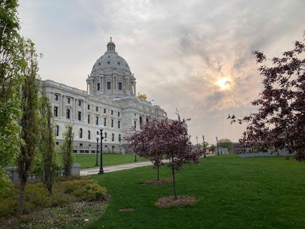 The Minnesota State Capitol, set against a hazy sky in St. Paul on the morning of May 18.