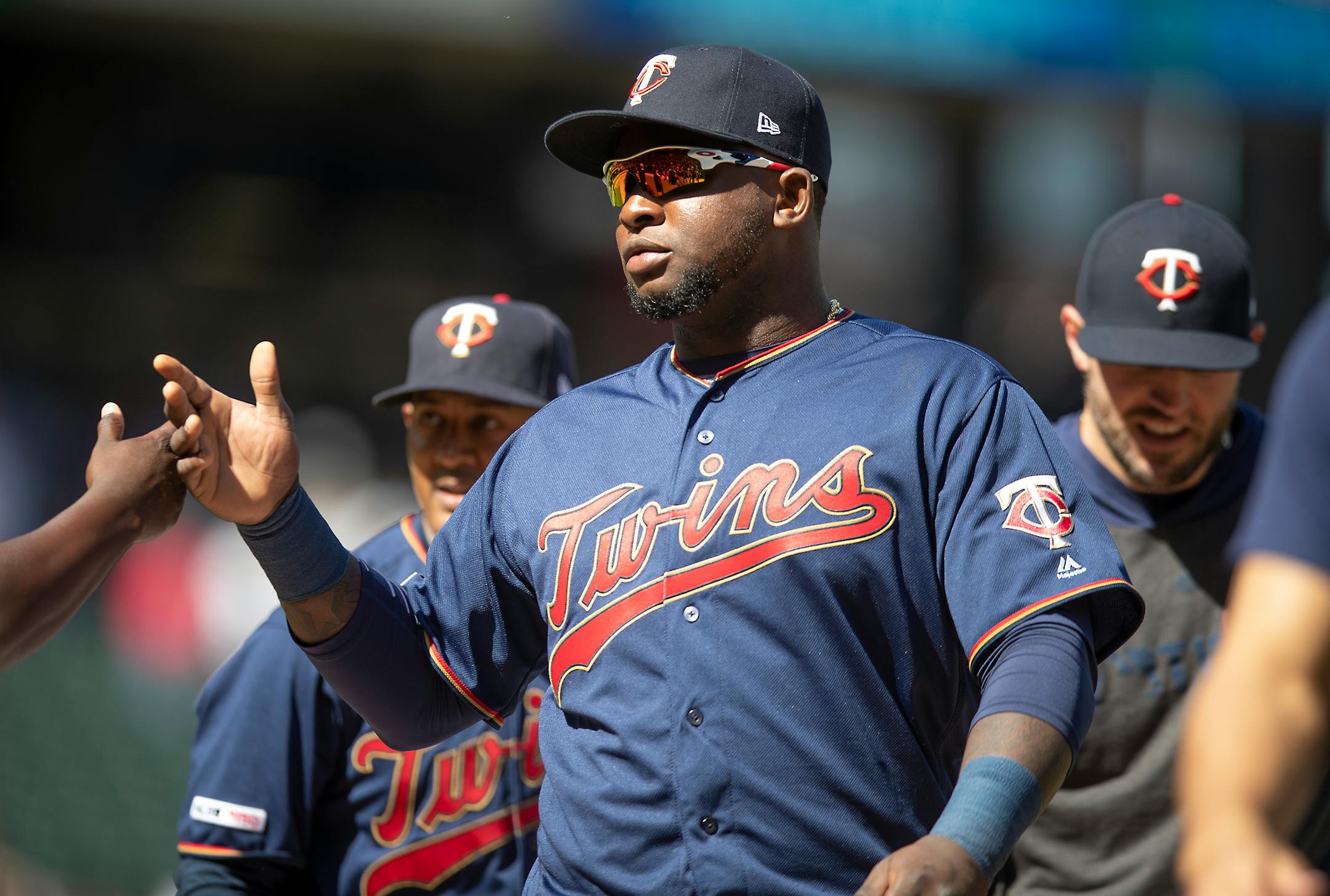 Third baseman Miguel Sano was called up from Class AAA Rochester and arrived Wednesday in time to celebrate the Twins' 8-7 victory over the Los Angeles Angels at Target Field.
