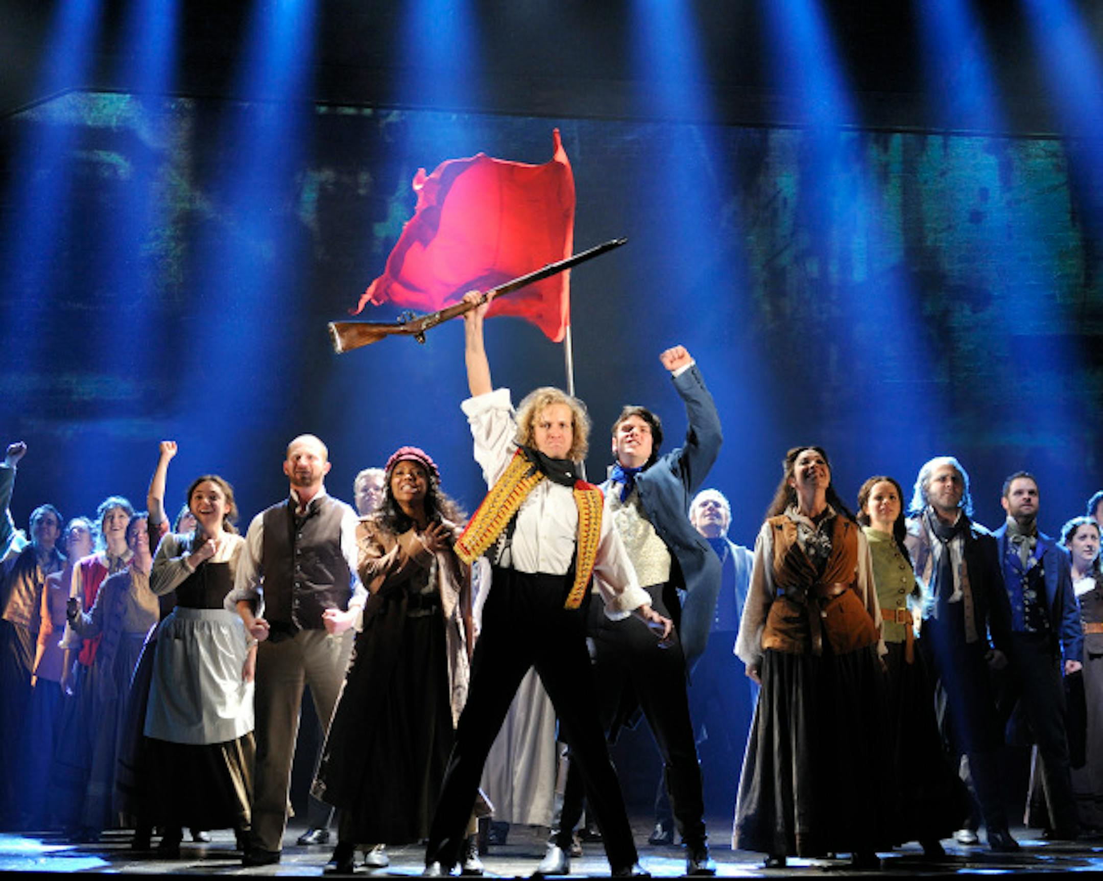 Les Mis'rables by Cameron Mackintosh, opening night November 28 2010, Paper Mill Playhouse, 22 Brookside Dr., Millburn New Jersey with LAWRENCE CLAYTON (Jean Valjean) ANDREW VARELA (Javert) MICHAEL KOSTROFF (Th'nardier) SHAWNA M. HAMIC (Mme. Th'nardier) BETSY MORGAN (Fantine) JEREMY HAYS (Enjolras) CHASTEN HARMON ('ponine) JUSTINE SCOTT BROWN (Marius) JENNY LATIMER (Cosette) RON SHARPE (Jean Valjean Alternate)