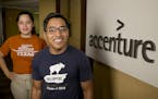 Adriana Ortiz and Joseph Ramirez at Accenture on Thursday, Aug. 17, 2017, where they were interns. (Jay Janner/Austin American-Statesman/TNS) ORG XMIT