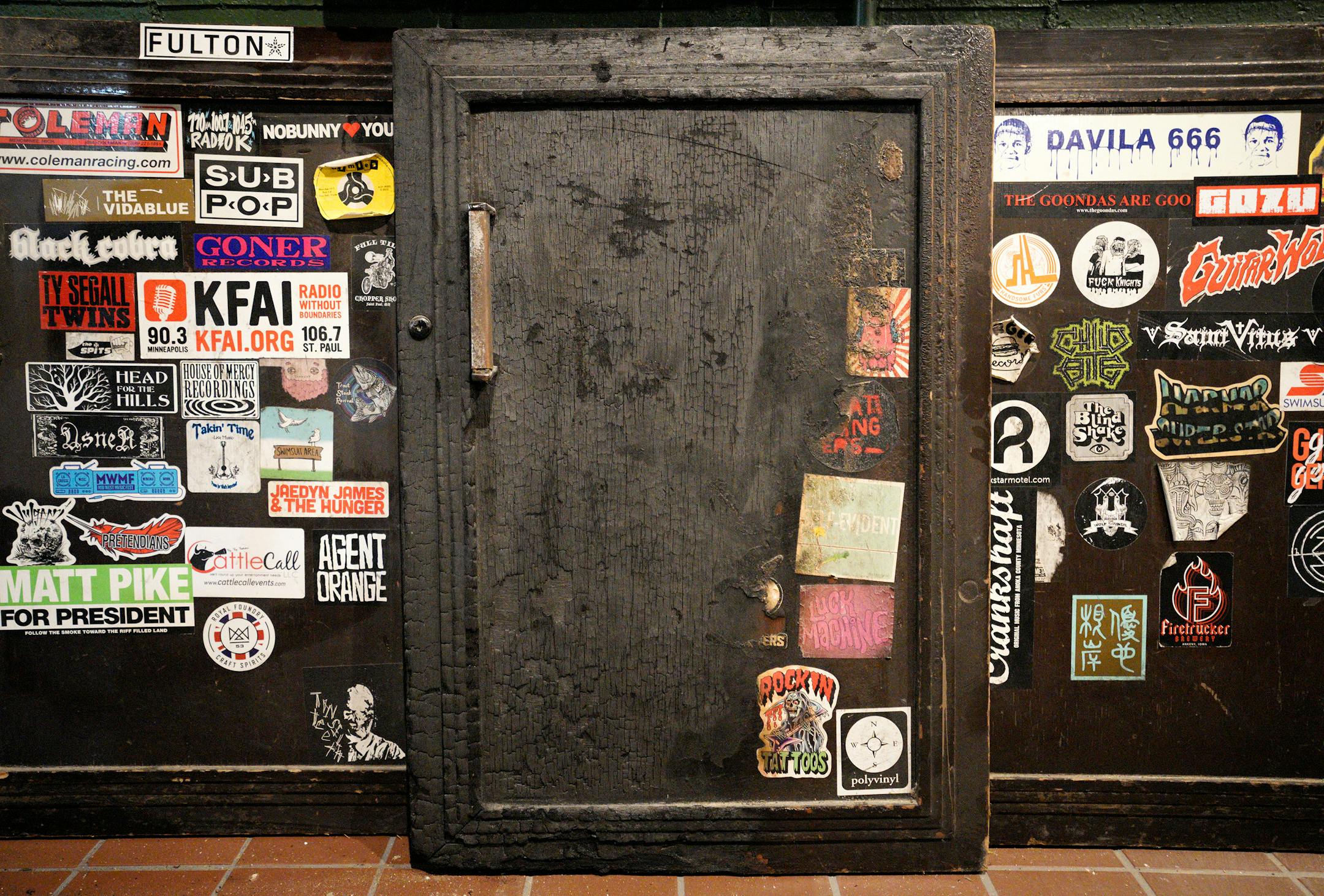 The burned cooler doors will be saved and displayed with original stickers.