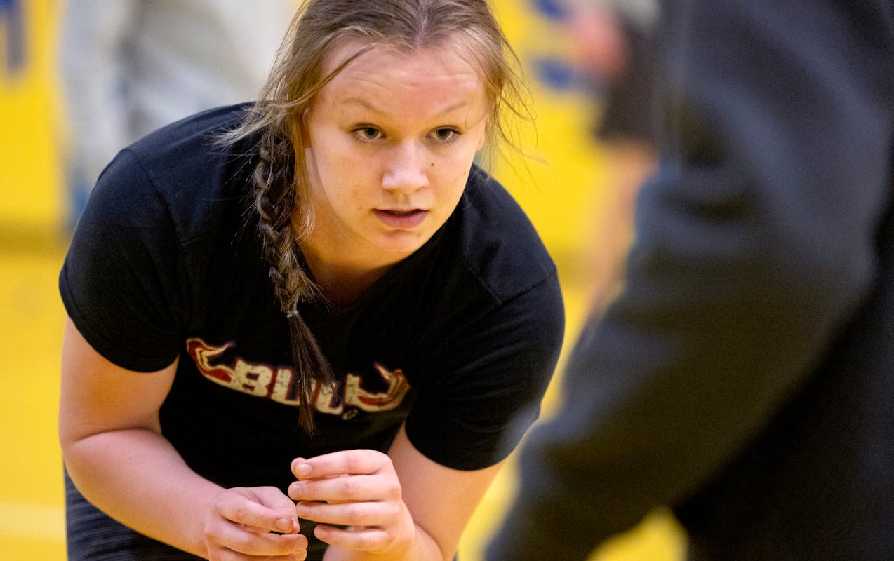 Hastings high school wrestler Skylar Little Soldier Monday, Jan. 30, 2023, in Hastings, Minn. Little Soldier holds the highest national ranking of any