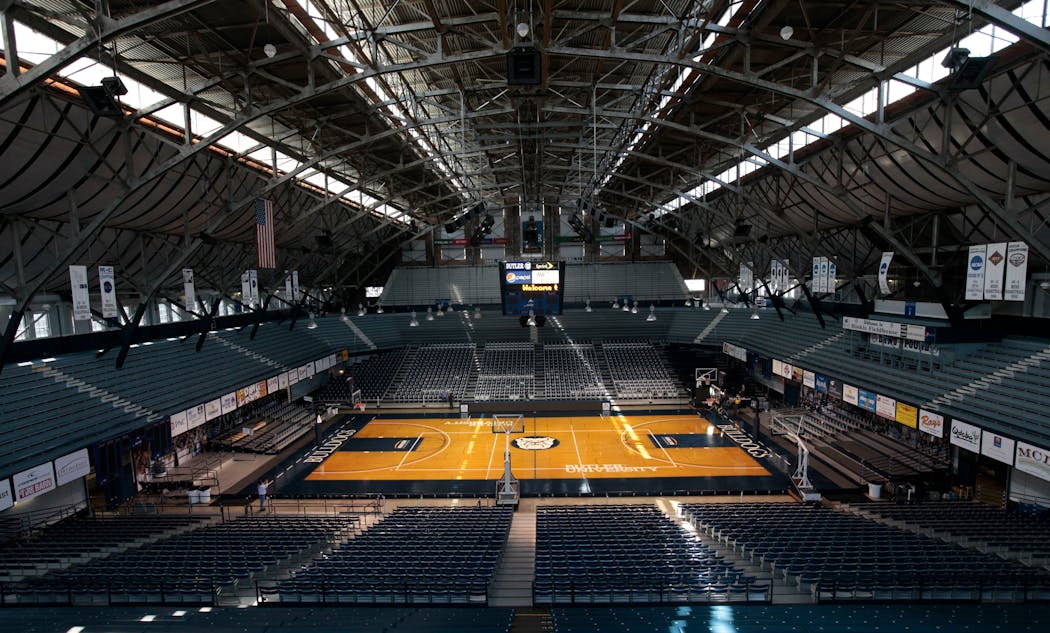 Butler University’s Hinkle Fieldhouse in Indianapolis, made famous by the movie “Hoosiers,” will be allowed to hold just under 2,300 fans.