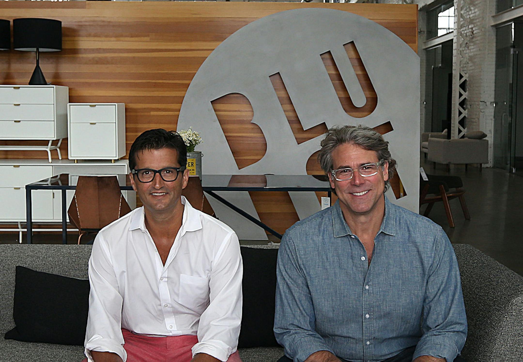 Maurice Blanks (right) and John Christakos are Blu Dotís co-founders. ] JIM GEHRZ ï james.gehrz@startribune.com / Minneapolis, MN / July 16, 2015 / 11:00 AM ñ BACKGROUND INFORMATION: Local modern furniture manufacturer Blu Dot opens its first outlet store. The Minneapolis store will feature discounted items as well as most of the full-priced line. Co-founder John Christakos talks about his company's growth.