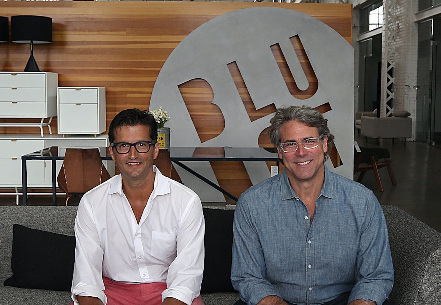 Maurice Blanks (right) and John Christakos are Blu Dot&#xed;s co-founders. ] JIM GEHRZ &#xef; james.gehrz@startribune.com / Minneapolis, MN / July 16, 2015 / 11:00 AM &#xf1; BACKGROUND INFORMATION: Local modern furniture manufacturer Blu Dot opens its first outlet store. The Minneapolis store will feature discounted items as well as most of the full-priced line. Co-founder John Christakos talks about his company's growth.