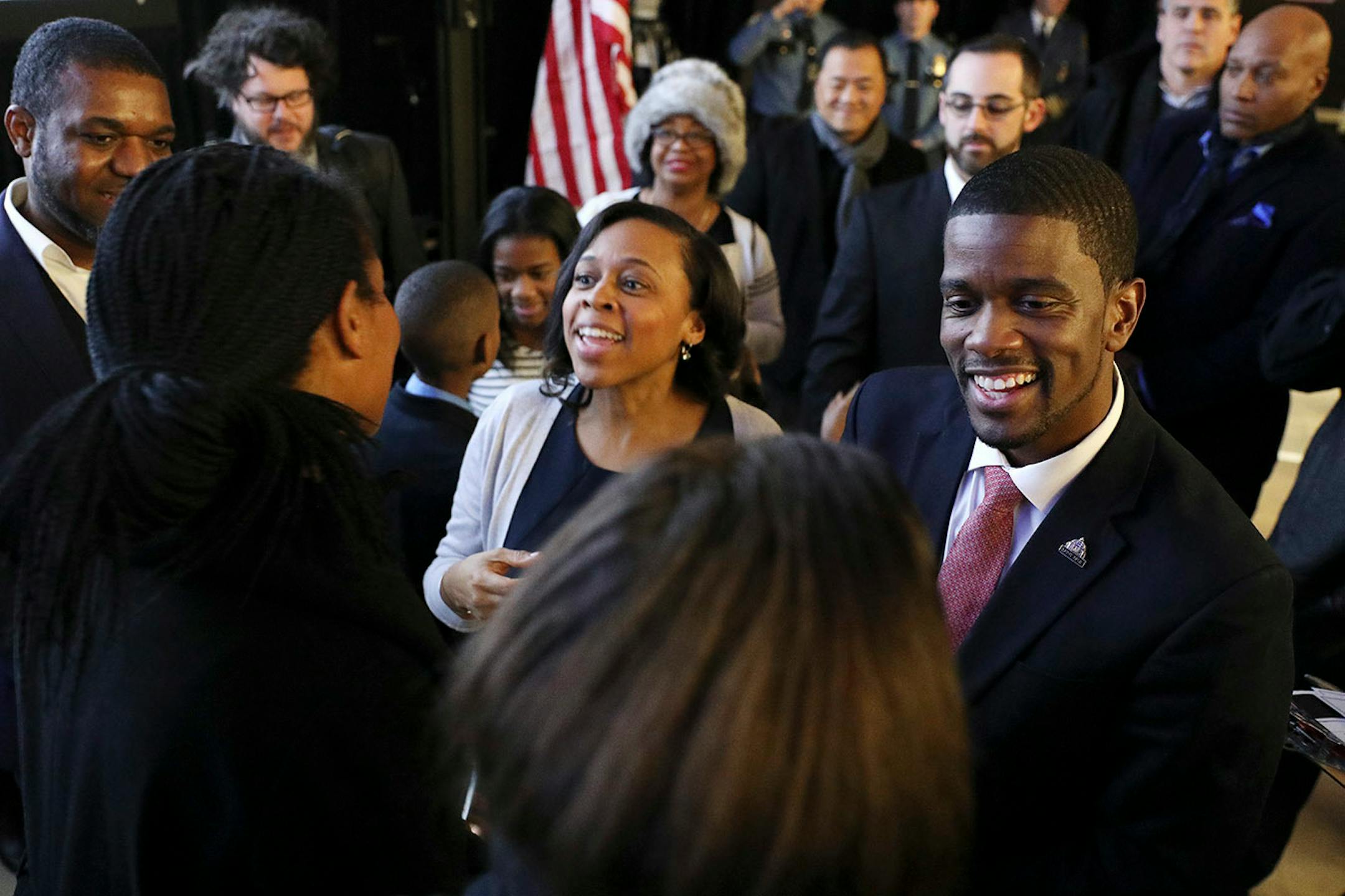 Melvin and Sakeena Carter greeted supporters after he took the oath of office during his swearing in ceremony as St. Paul mayor.