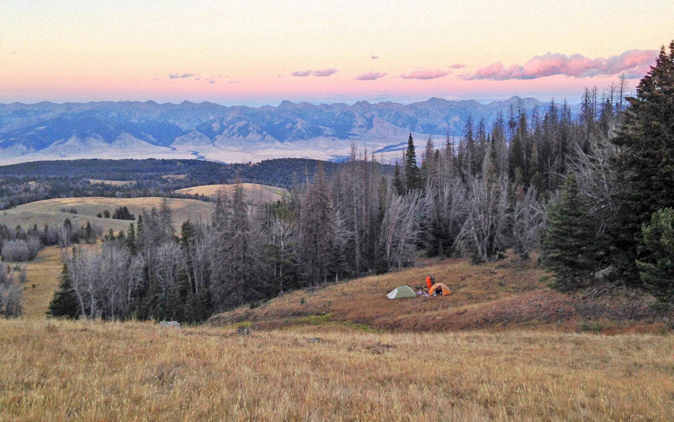 Camped at about 9,000 feet in the Montana mountains, Dennis Anderson and two others took a minimalist approach to elk hunting, hiking by foot and hunting with bows and arrows.