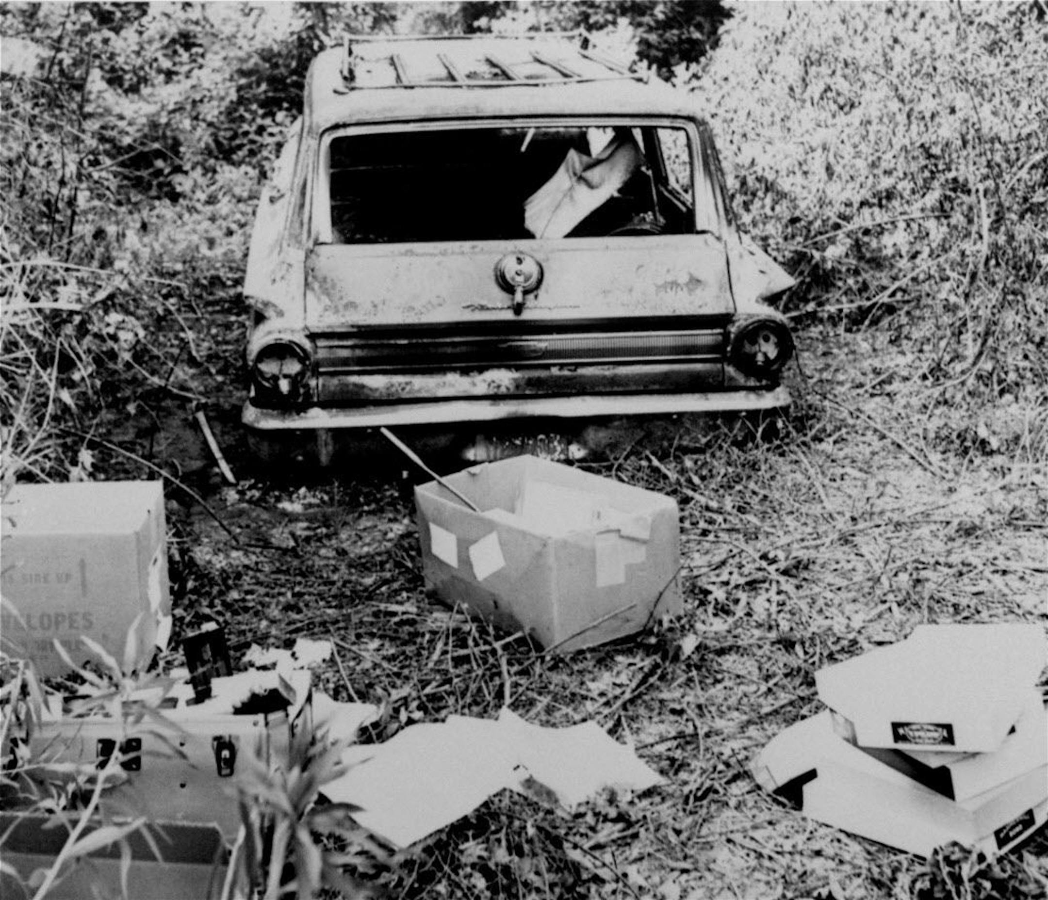 The burned station wagon of three murdered civil rights workers - Michael Schwerner, Andrew Goodman, and James Chaney - was located June 24, 1964 in a swampy area near Philadelphia, Miss. Only a shell remained.