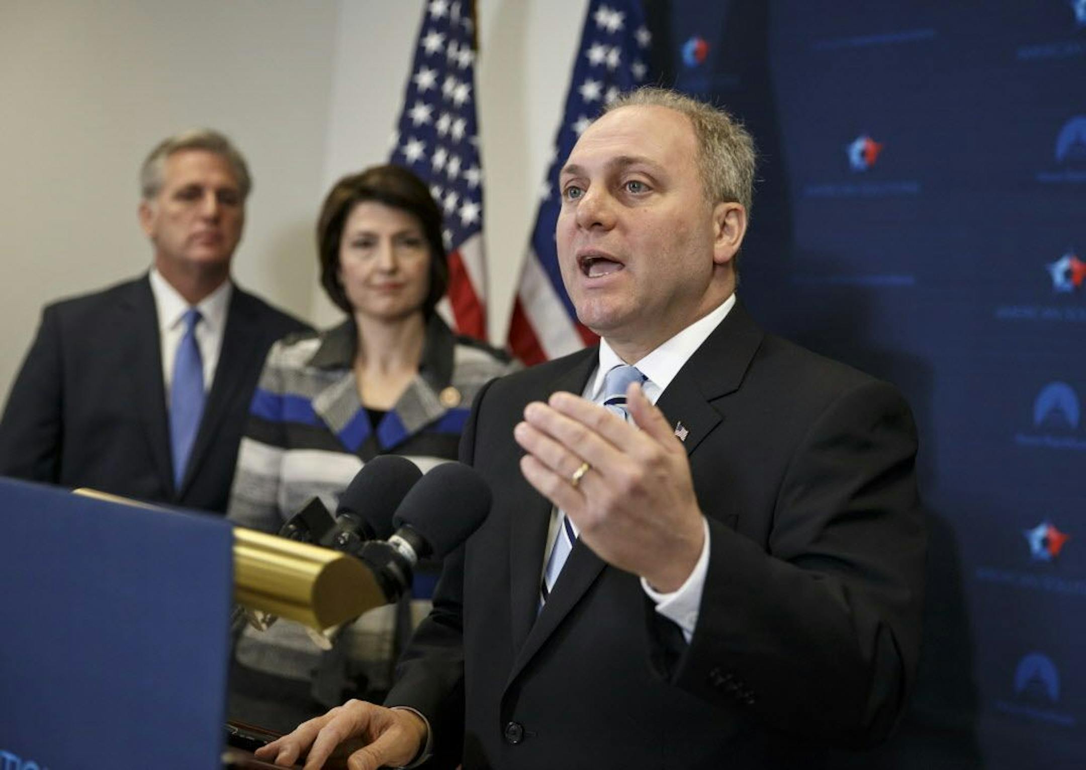 House Majority Whip Steve Scalise of La., speaks at a press conference.