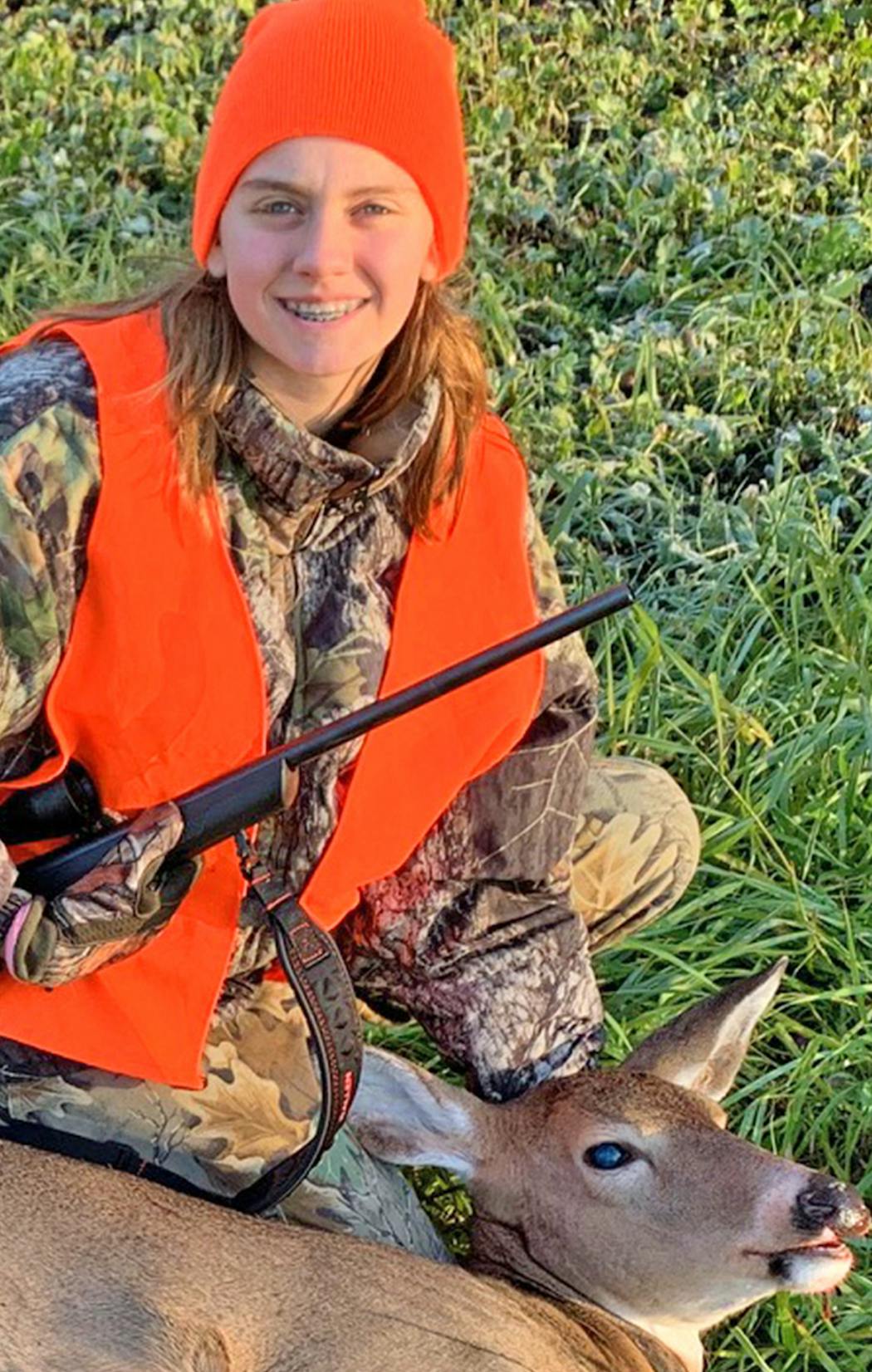 Sienna Tommerdahl, 13, of Ham Lake, made her first deer hunt in Douglas County during the youth season. She and her mother, Kelsey Froemming, waited a long time on their stand before Sienna exclaimed, “Mom! There are three deer right behind us!” Those deer ran off. Later, however, Sienna dropped a doe at 180 yards. “What a great shot!’’ her mom said.