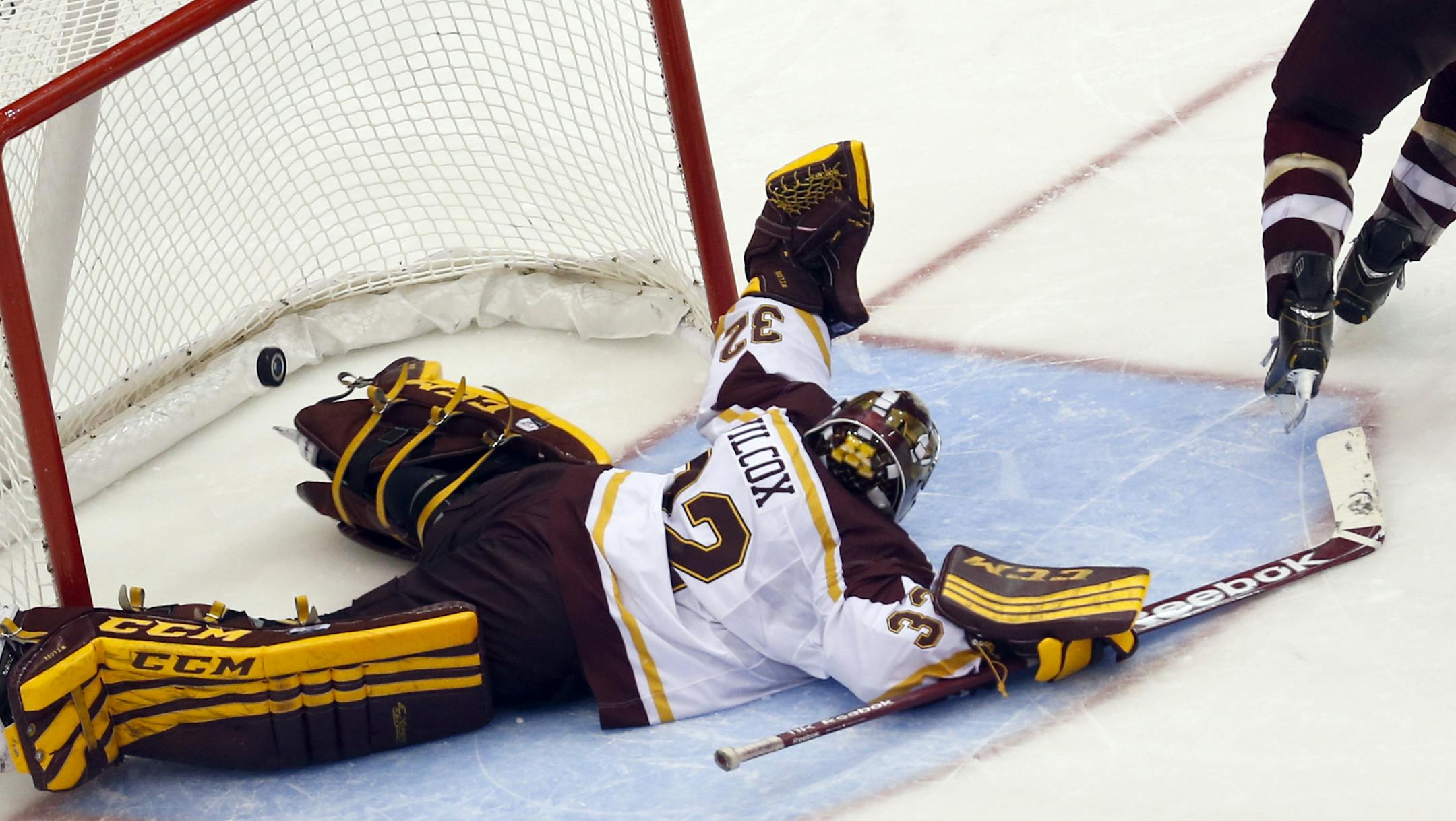 Boston College bested the University of Minnesota during a shootout after the game was tied 3-3 after overtime Friday, Oct. 25, 2013, at Mariucci Arena in Minneapolis, MN. Here, BC's Patrick Brown snuck the puck past Minnesota goalie Adam Wilcox for the winner.](DAVID JOLES/STARTRIBUNE) djoles@startribune.com University of Minnesota versus Boston College in men's hockey at Mariucci Arena Friday, Oct. 25, 2013, in Minneapolis, MN.