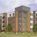 Project rendering of new apartments under construction near the Northstar Commuter Rail station in Coon Rapids.