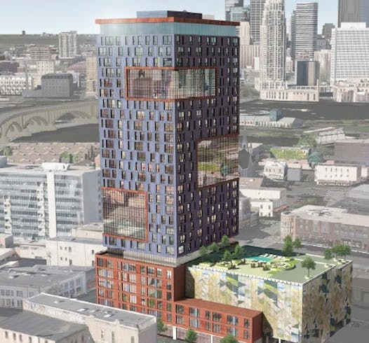 333 E. Hennepin Av.; developer: Mortenson; size: 28 stories, 260 rentals; timeline: phase 1 approved; tower construction to begin in 2016.