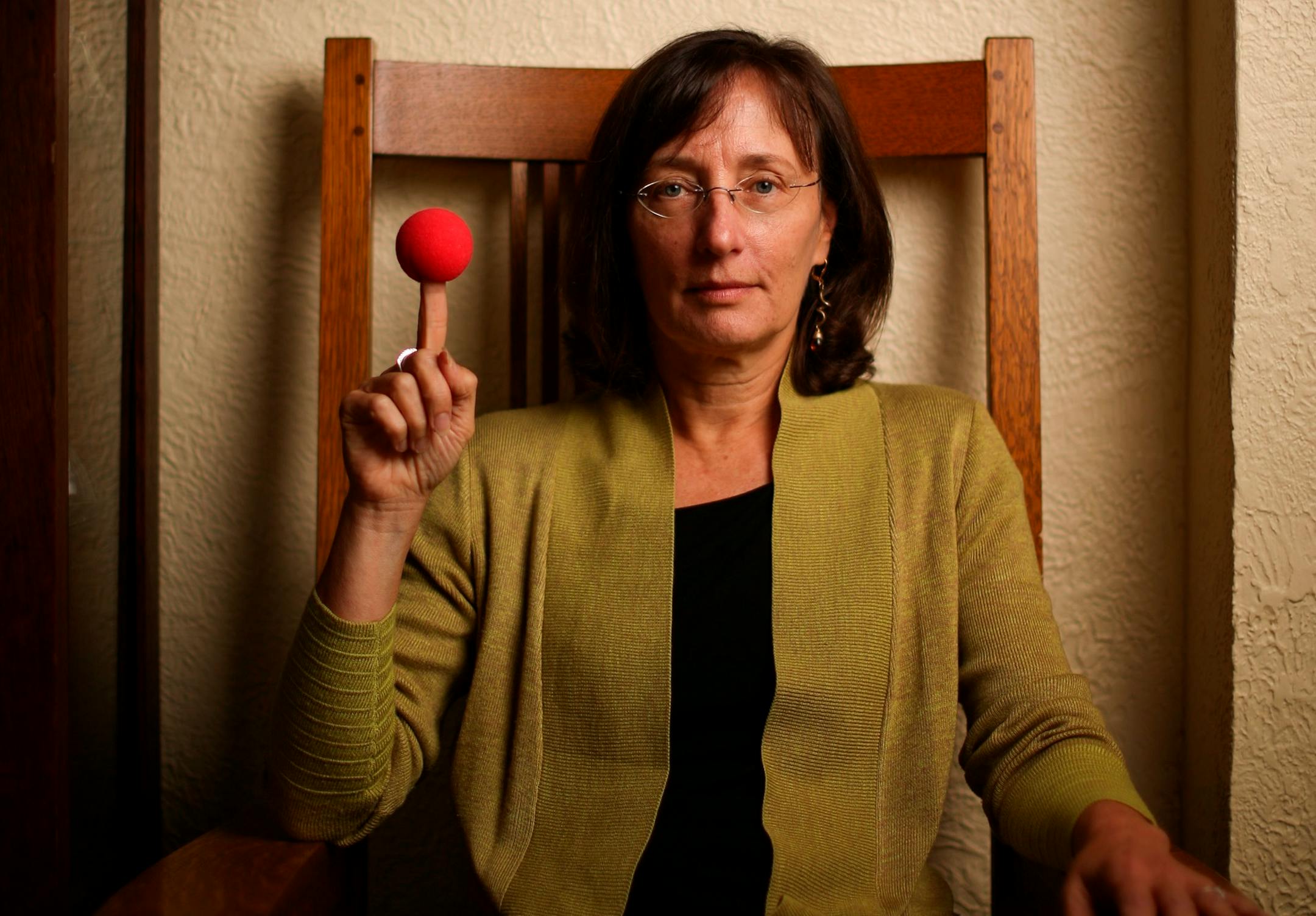 Author Julie Schumacher in her St. Paul home. The Thurber Prize for American Humor winner insists, “I’m not a funny person, really.”