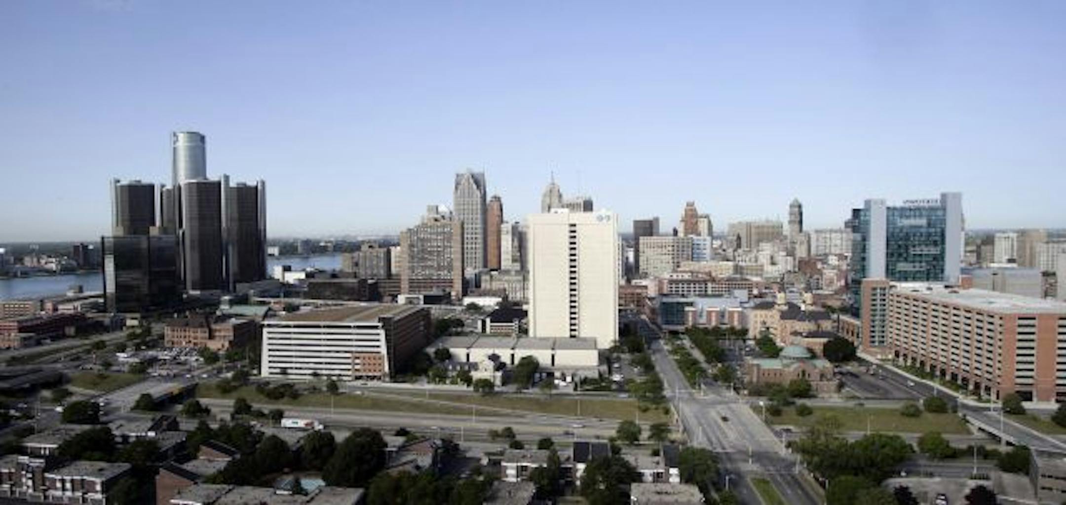 In this August 6, 2009 file photograph, the view of the City of Detroit with the RenCen and Greektown can be seen.