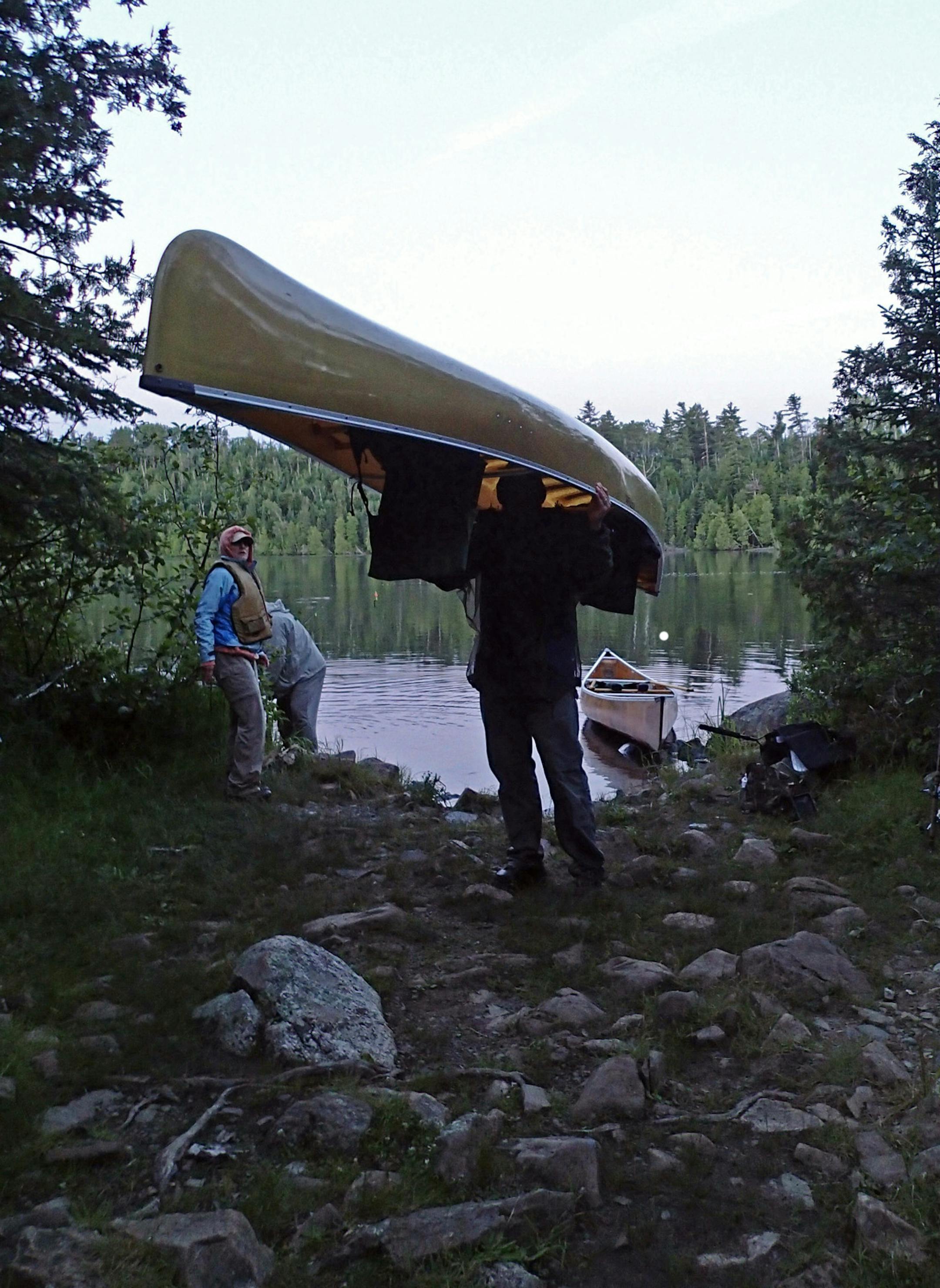 The 115 rod portage leading from East Bearskin Lake to Moon Lake is a hilly and at times wet trail. Day-length fishing and paddling trips often are taken into Moon Lake by guests staying at Bearskin Lodge.