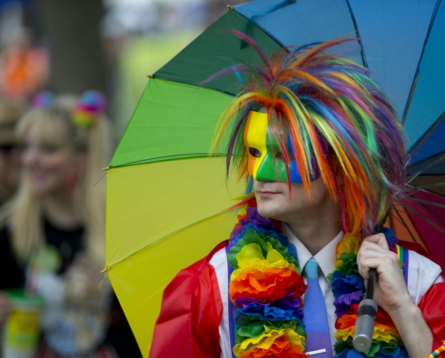 Jason Anderson walked through Loring Park dressed head to toe in rainbow colors on Saturday. ] ALEX KORMANN &#x2022; alex.kormann@startribune.com The Twin Cities celebrated love and all it's forms with the Minneapolis Pride Festival in Loring Park on Saturday June 23, 2018. Thousands gathered in the park for a variety of festivities including performances by members of the Imperial Court of Minnesota, vendors, games and giveaways. The festival lasted six hours on Saturday and was a precursor to