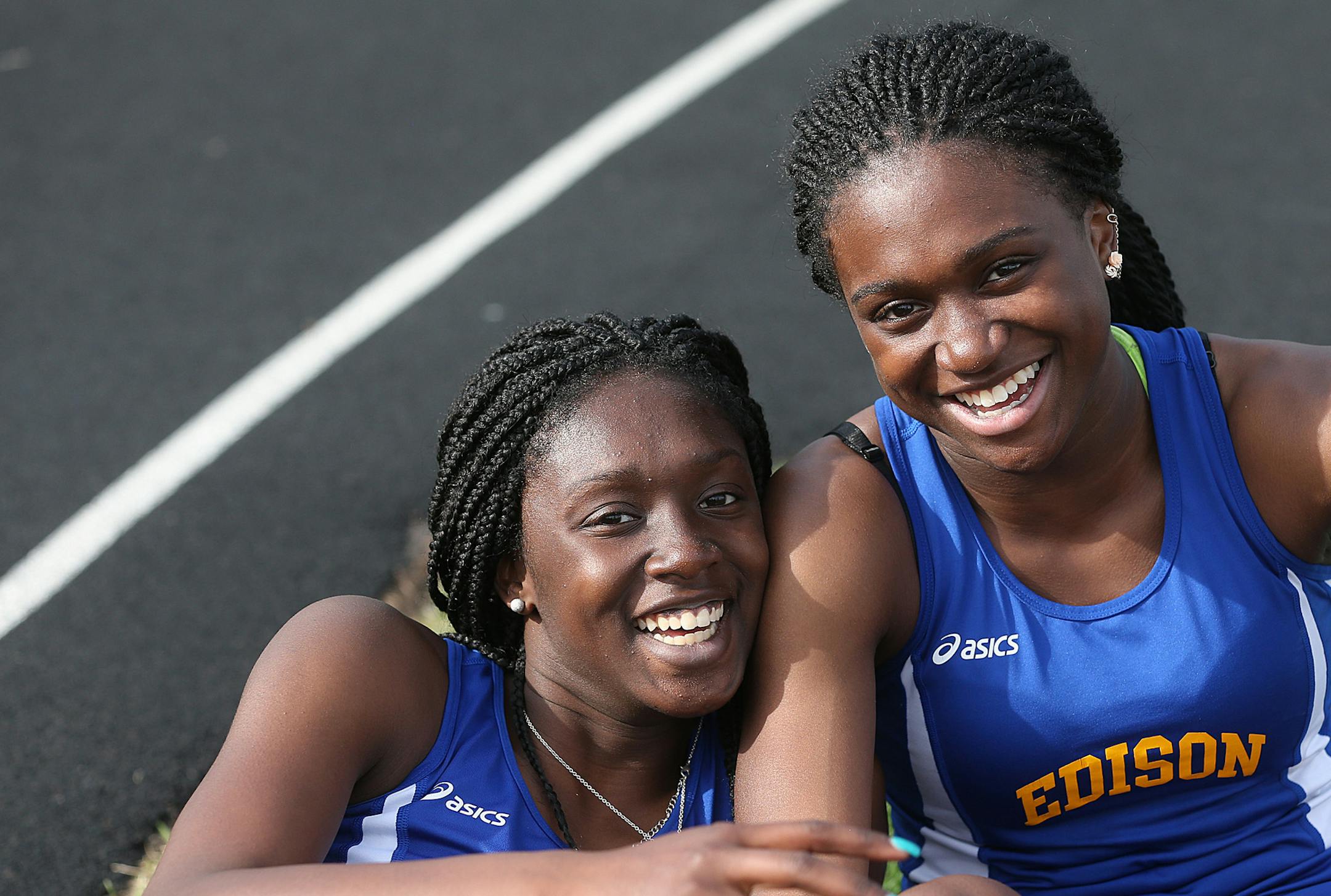 Edison High School sprinters Jada Lewis, a sophomore (left) and her sister, Jia, a freshman, are becoming the face of track and field locally. Humble and hardworking, the sisters secured a state title last spring for Edison, which is spurring increased interest in the sport across Minneapolis schools.