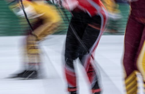 Skiers left the start line during the girls classical 5k event at the Nordic skiing state meet at Giants Ridge Ski Resort.