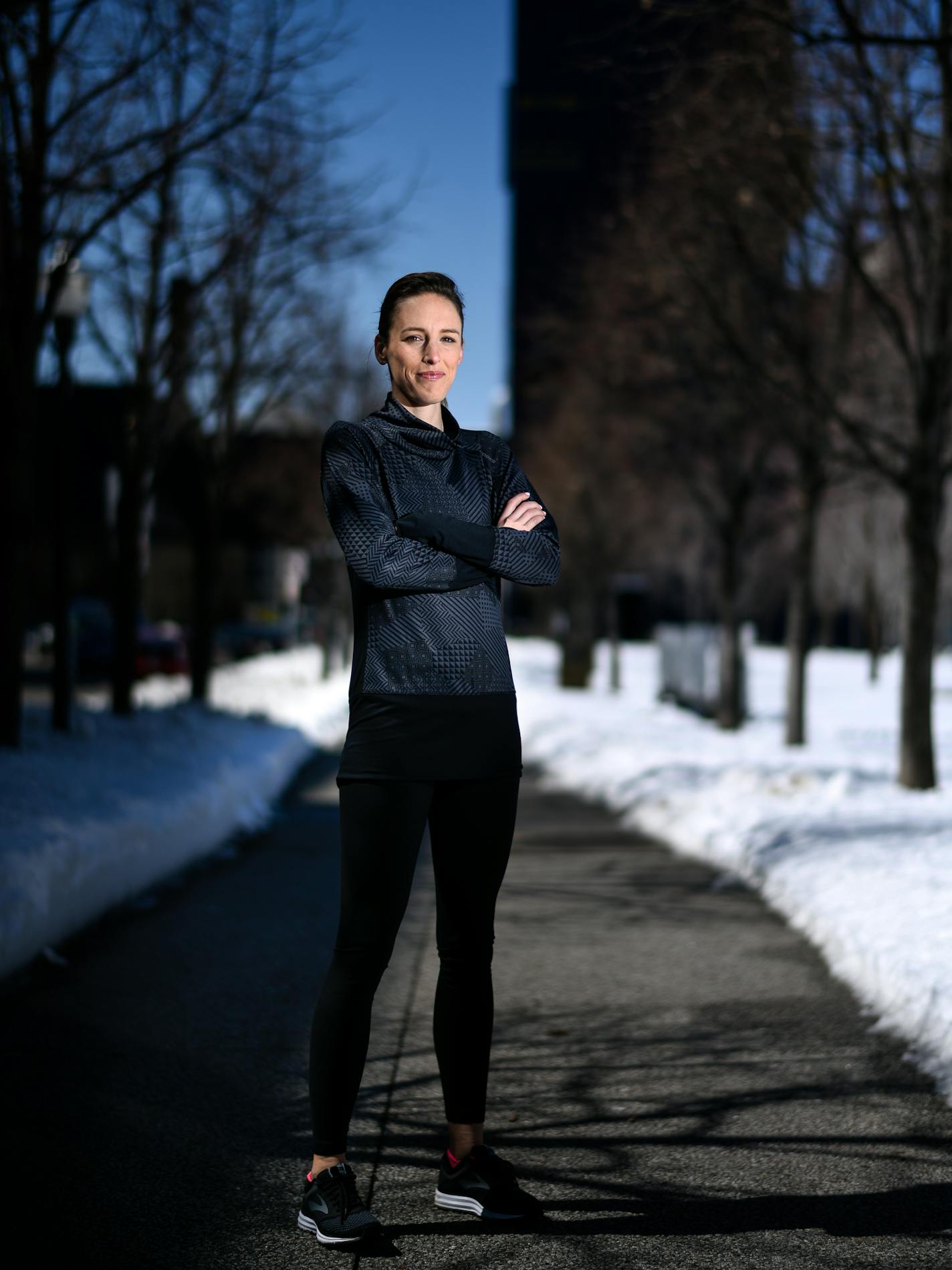 Gabriele Grunewald stood for a portrait Tuesday, April 17, 2018 near Gold Medal Park in Minneapolis. ] AARON LAVINSKY &#xef; aaron.lavinsky@startribune.com Gabriele Grunewald, an accomplished former Gophers track star and notable for her battle with a rare cancer, offers tips on running in advance of her foundation's 5K race. We photograph Grunewald Tuesday, April 17, 2018 in Minneapolis, Minn.