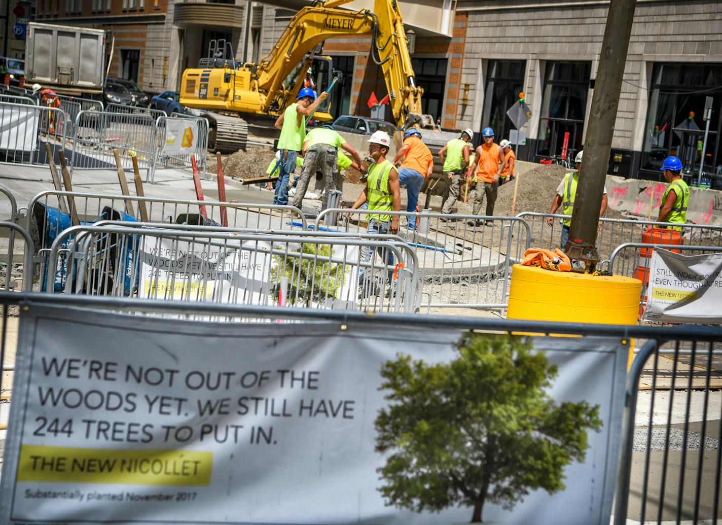 Nicollet Mall is still very much a construction zone but trees are coming soon. ] GLEN STUBBE &#x2022; glen.stubbe@startribune.com Friday June 9, 2017 While Nicollet Mall is still very much a construction zone, about 20 trees arrived on the Mall, the first of more than 200 that will be planted along the revamped corridor. Varieties include Swamp White Oak, River Birch and Whitespire Birch. Most of these trees are around 15 years old and were chosen for their tolerance of the Minnesota climate.