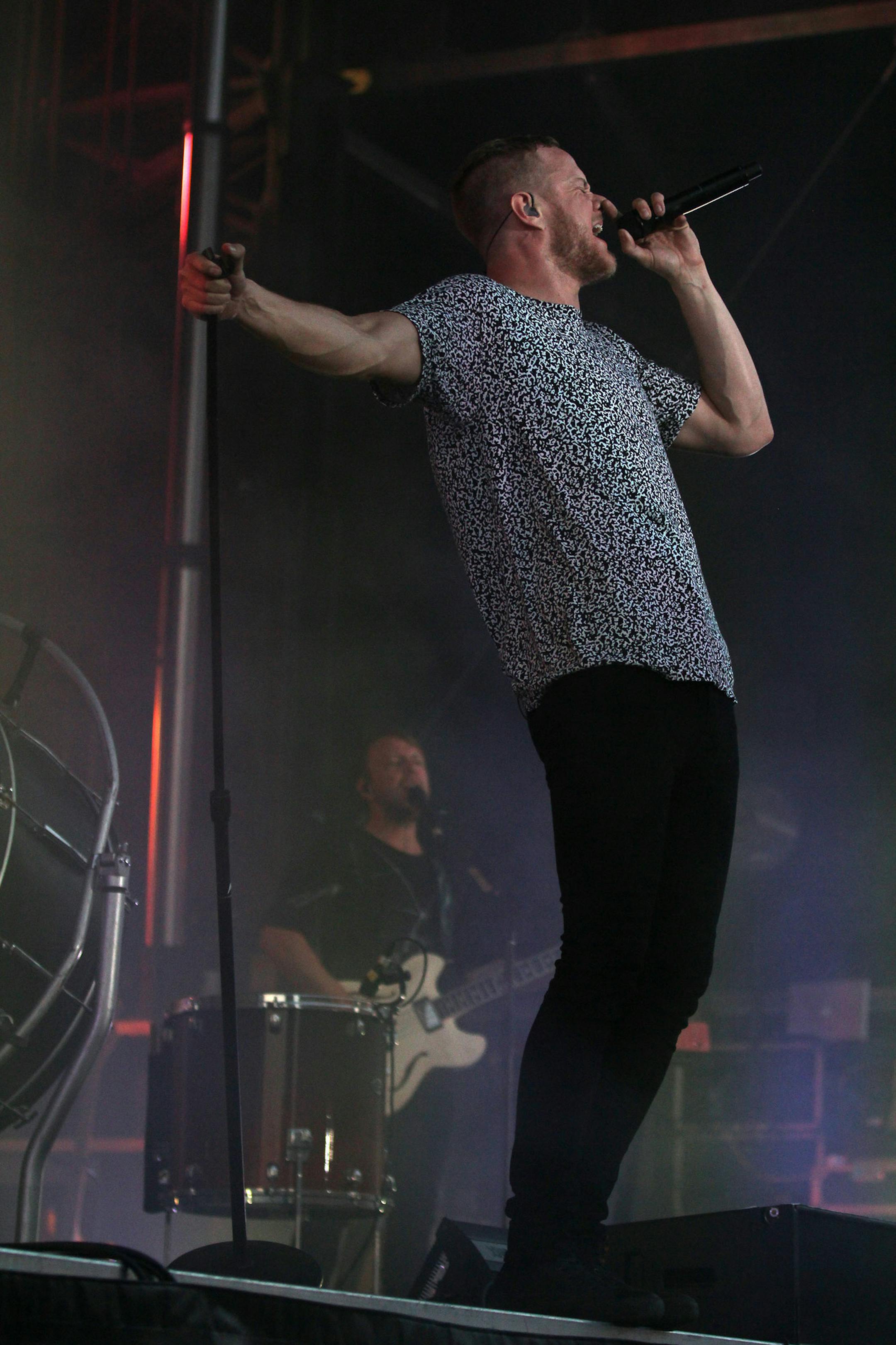 Dan Reynolds of Imagine Dragons performs at the All Star Concert on Saturday night at TCF Bank Stadium. ] MONICA HERNDON monica.herndon@startribune.com Minneapolis, MN 07/12/14