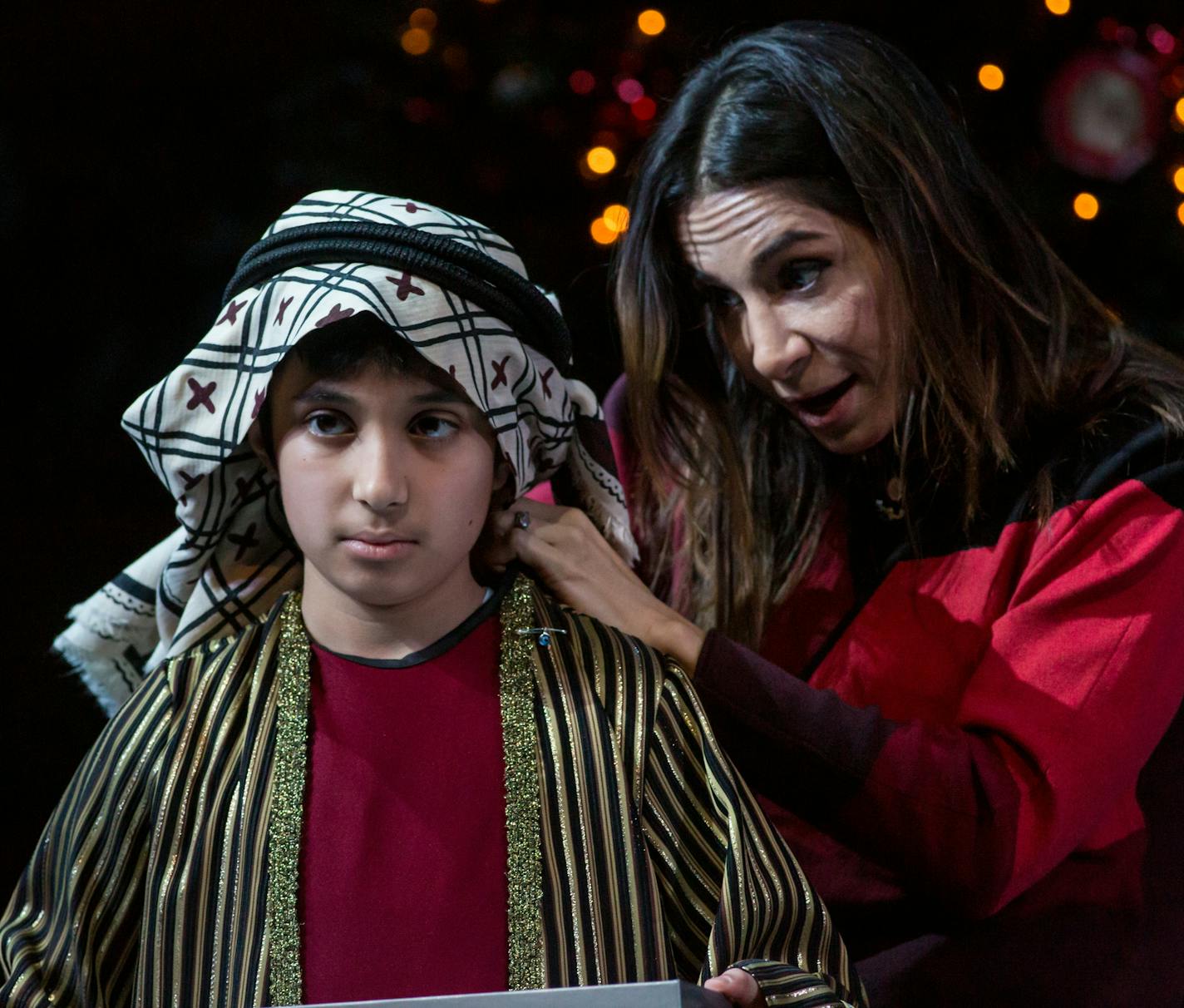 Akshay Krishna as Yazen and Gamze Ceylan as Noura in the Guthrie Theater's "Noura."
Photo by Dan Norman