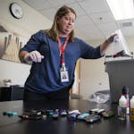 "There's nothing to call it but an epidemic. It hit so fast and so hard," said Duluth High School Principal Danette Seboe, seen with vaping devices co