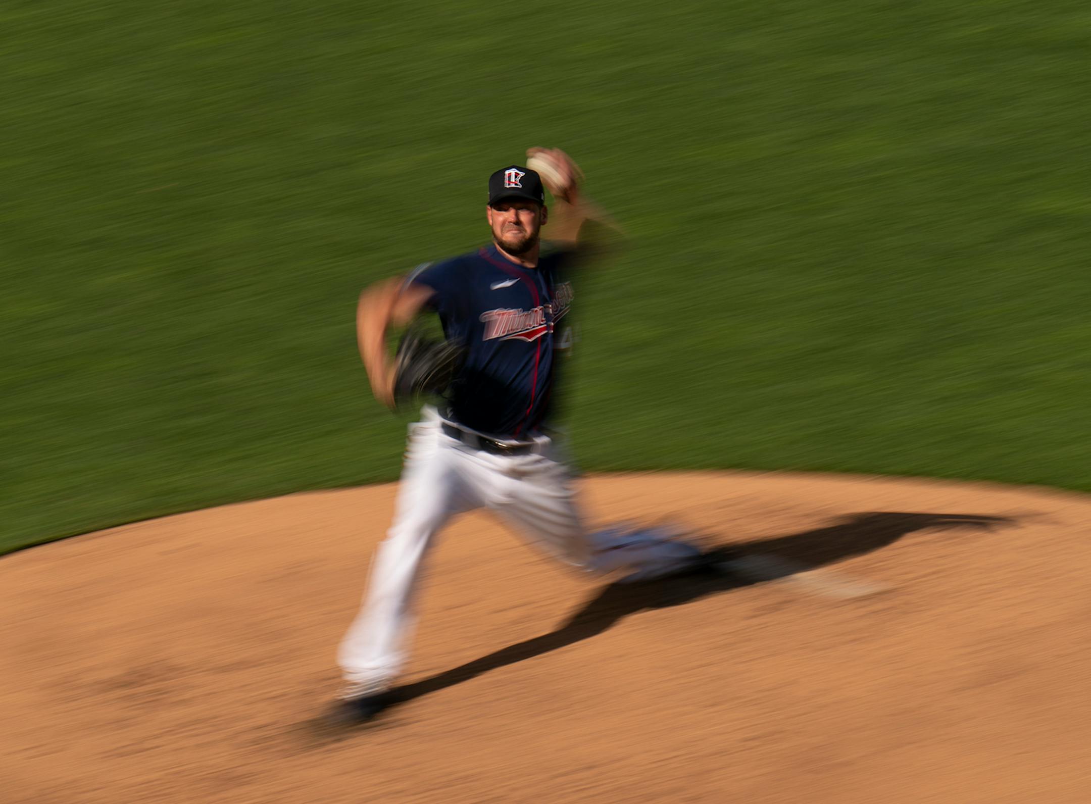 Minnesota Twins pitcher Rich Hill (44) threw during live batting practice Monday evening.