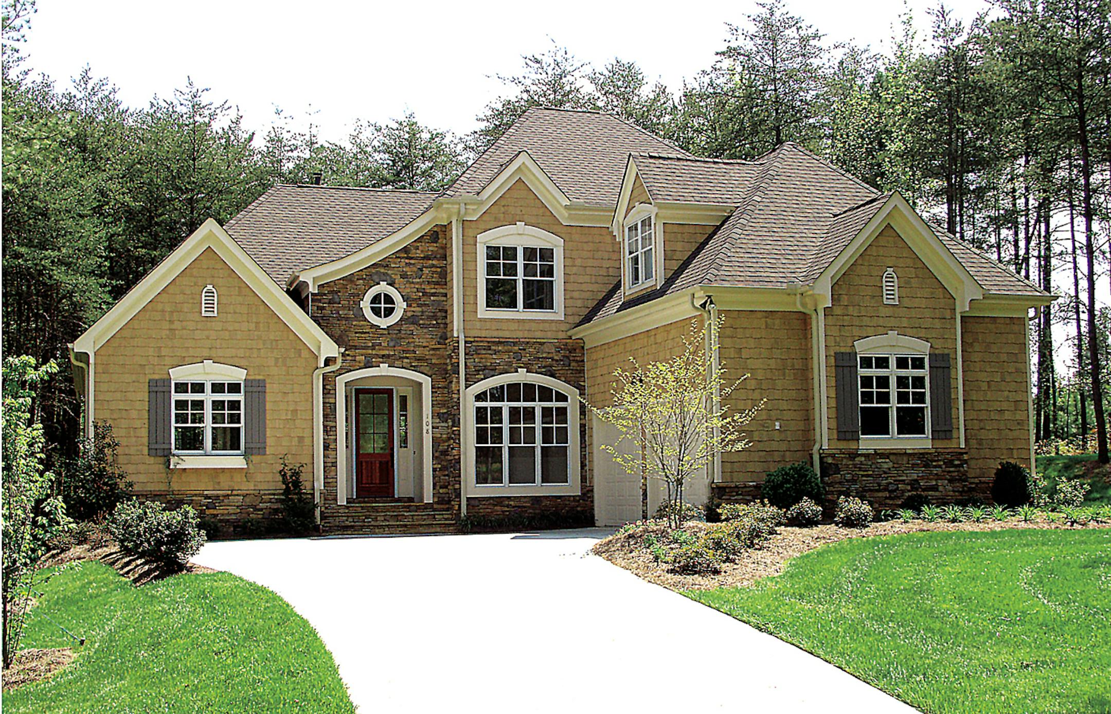 A home plan with gables galore.