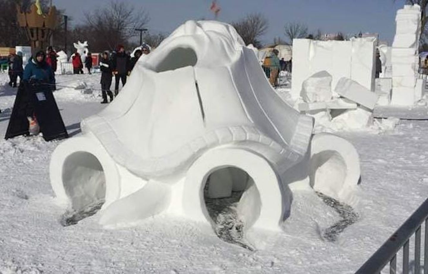 "Turtle Island" won the snow sculpting competition.