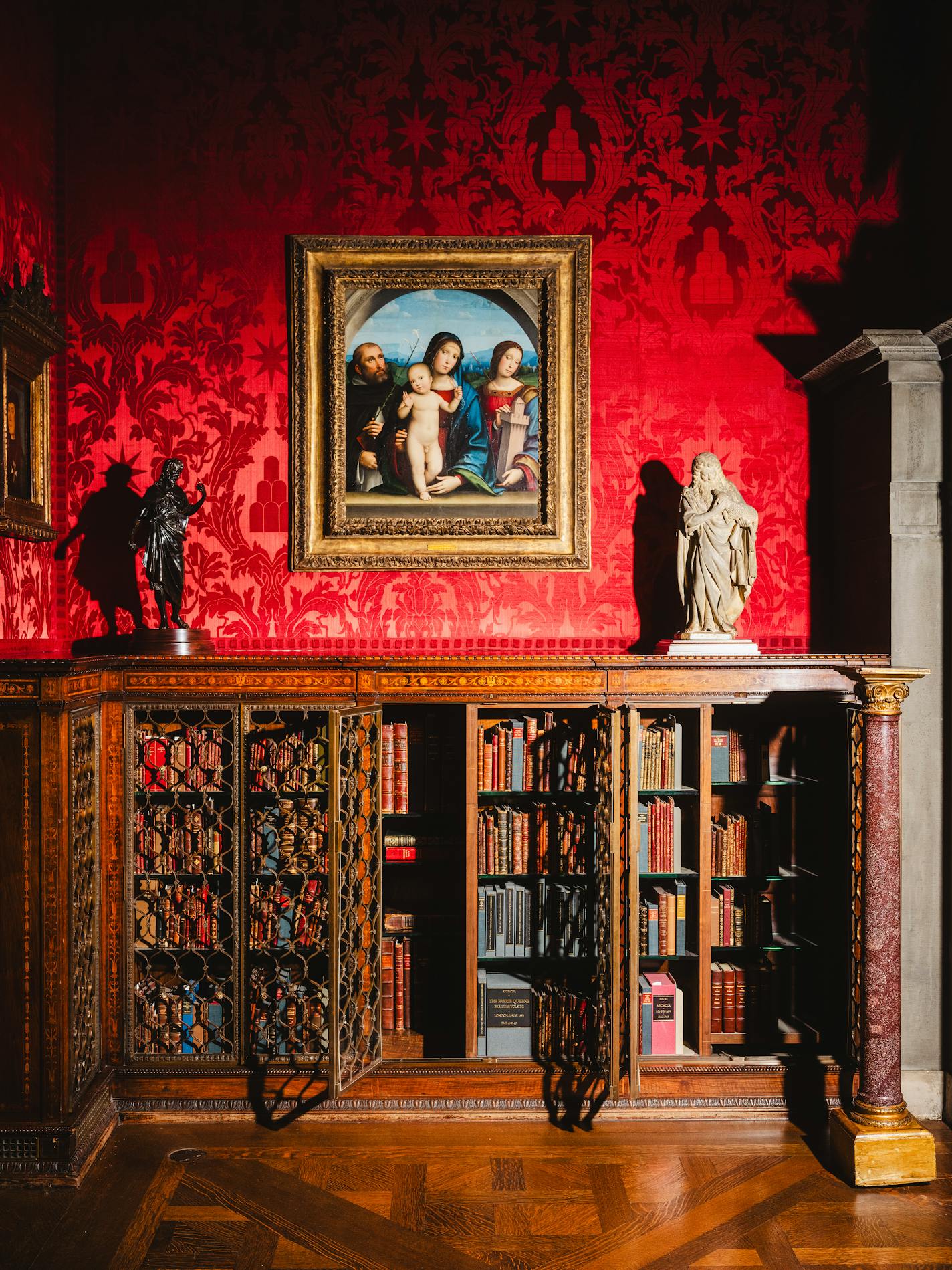 A moveable bookcase at the Morgan Library & Museum, once the home of the financier J. Pierpont Morgan, in New York on Feb. 16, 2024. The feature, in Morgan’s own study, likely concealed his stash of “naughty” volumes, said Jennifer Tonkovich, a Morgan curator.