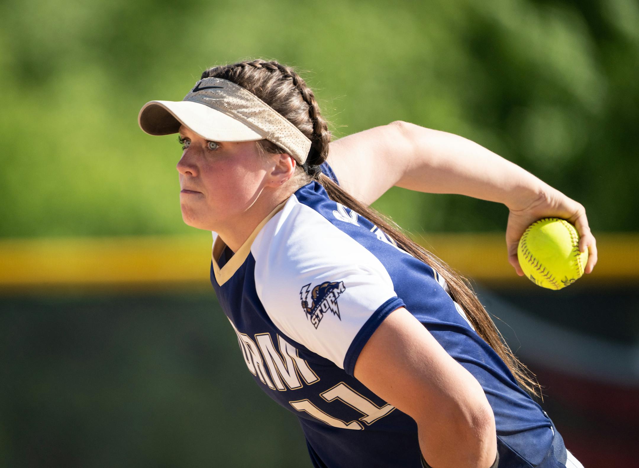 Chanhassen pitcher Sydney Schwartz (11), a future University of Minnesota pitcher, pitches during the Section 2 Class 4A championship game between Chanhassen and Shakopee at Miller Park on Thursday, June 2, 2022 in Eden Prairie, Minn. Chanhassen won 11-10. ] RENEE JONES SCHNEIDER • renee.jones@startribune.com