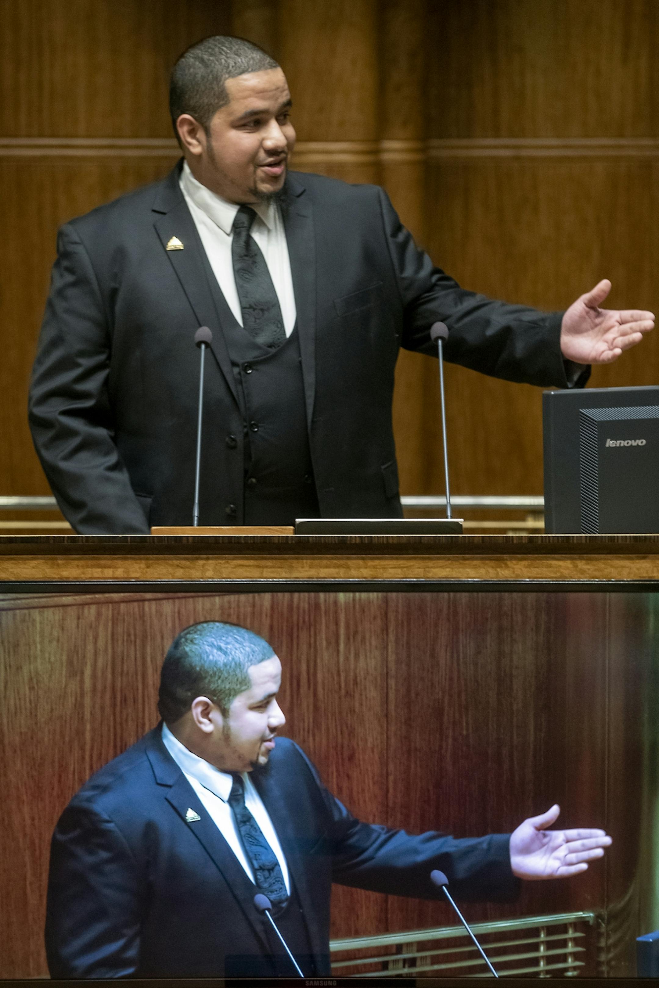 City Council Member Kassim Busuri addressed the small crowd after he was sworn in at St. Paul City Hall, Wednesday, February 6, 2019 in St. Paul, MN. Busuri, a local educator, is the first Somali-American to serve on the St. Paul City Council.