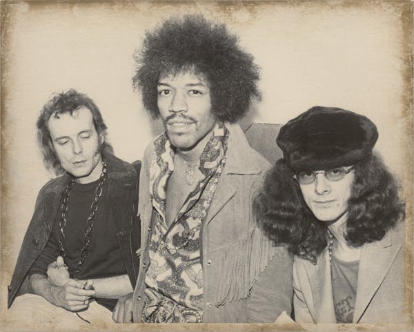 Tony Glover interviewing Jimi and Noel Redding (Experience bassist) when they played the Minneapolis Auditorium on Nov. 2, 1968. The photo is part of 