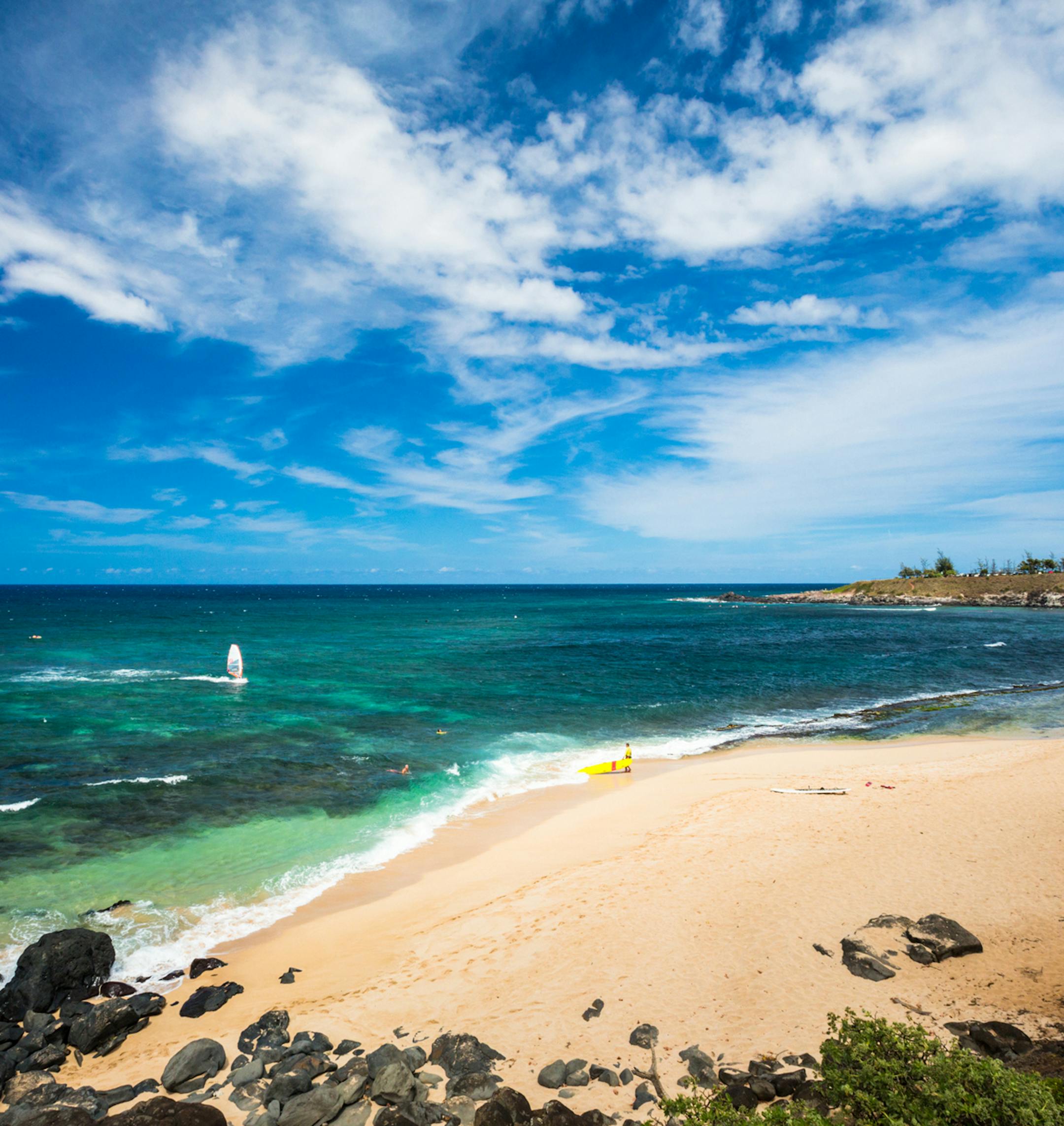 Hookipa Beach, in Paia, Maui, is a hotspot for surfers and turtles, who tend to congregate in distinct areas. Tor Johnson/Hawaii Tourism Authority