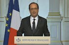 French President Francois Hollande makes a televised address in Paris early Friday July 15, 2016 after a truck drove onto a sidewalk for more than a m