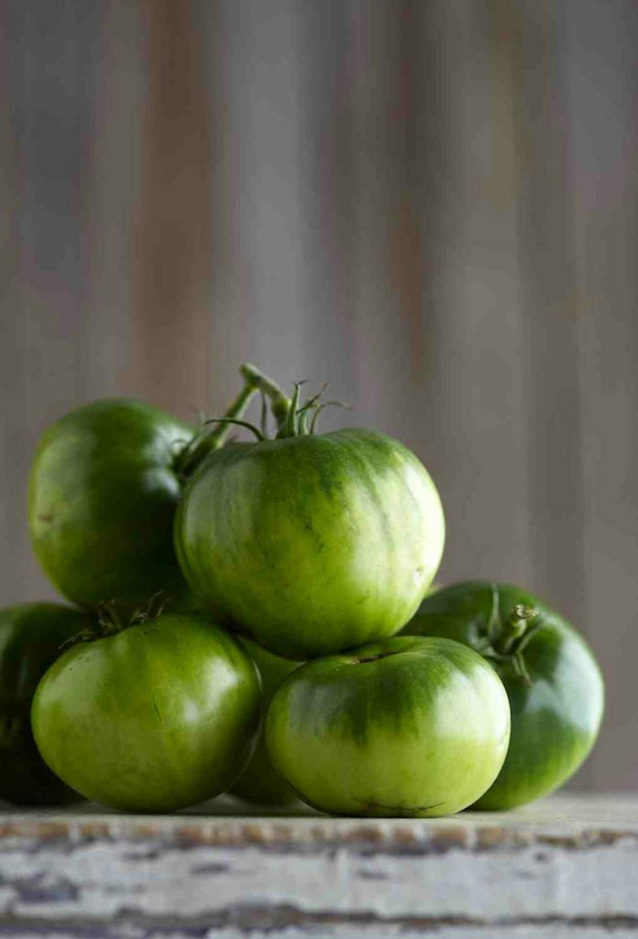 Full-size green tomatoes are ripe for frying or broiling.