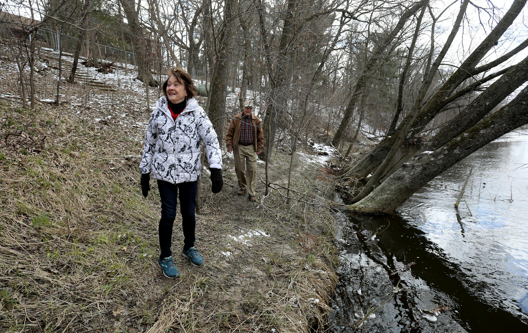 Homeowners Jim and Cindy DeRuyter live in Andover and walked along the Rum River, which runs behind their property and seen Wednesday, April 15, 2020, in Andover, MN. The retired couple has lived there for nearly 40 years, and before the county fixed erosion on their property, they were losing three and nearly 4 feet of their backyard to the river.] DAVID JOLES &#x2022; david.joles@startribune.com To address erosion on a 26-mile stretch of the Rum River in Anoka County, officials are looking to